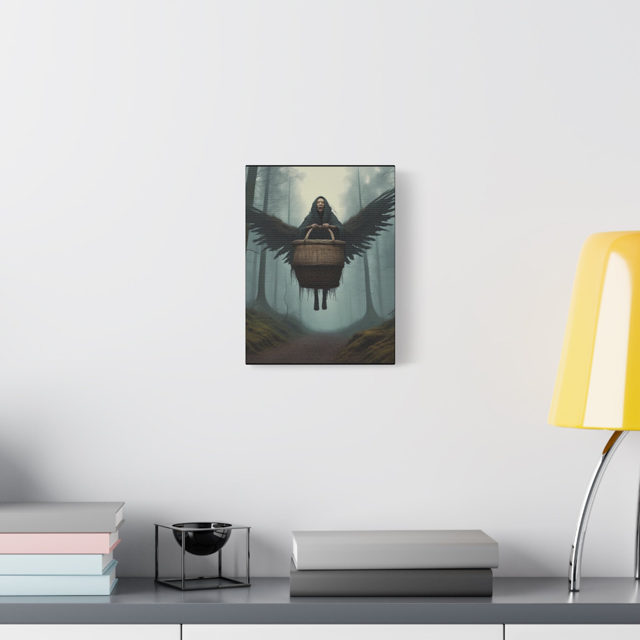 Baba Yaga Wall Art Canvas, Dark Angel Decor, Gothic Home Decor, Unique Gift for Art Lovers, Witchy Wall Art, Mysterious Art Print