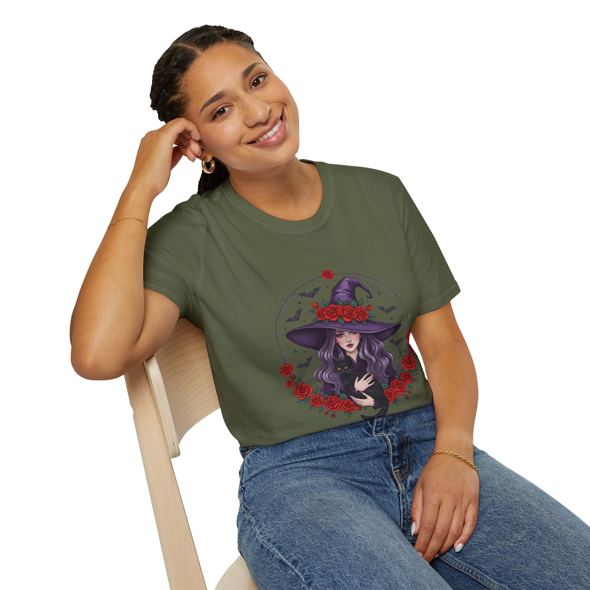 Witchy Floral T-Shirt for Every Occasion, Unisex Softstyle Tee, Halloween Gift, Cute Witch Shirt, Fashionable Tee, Everyday Style