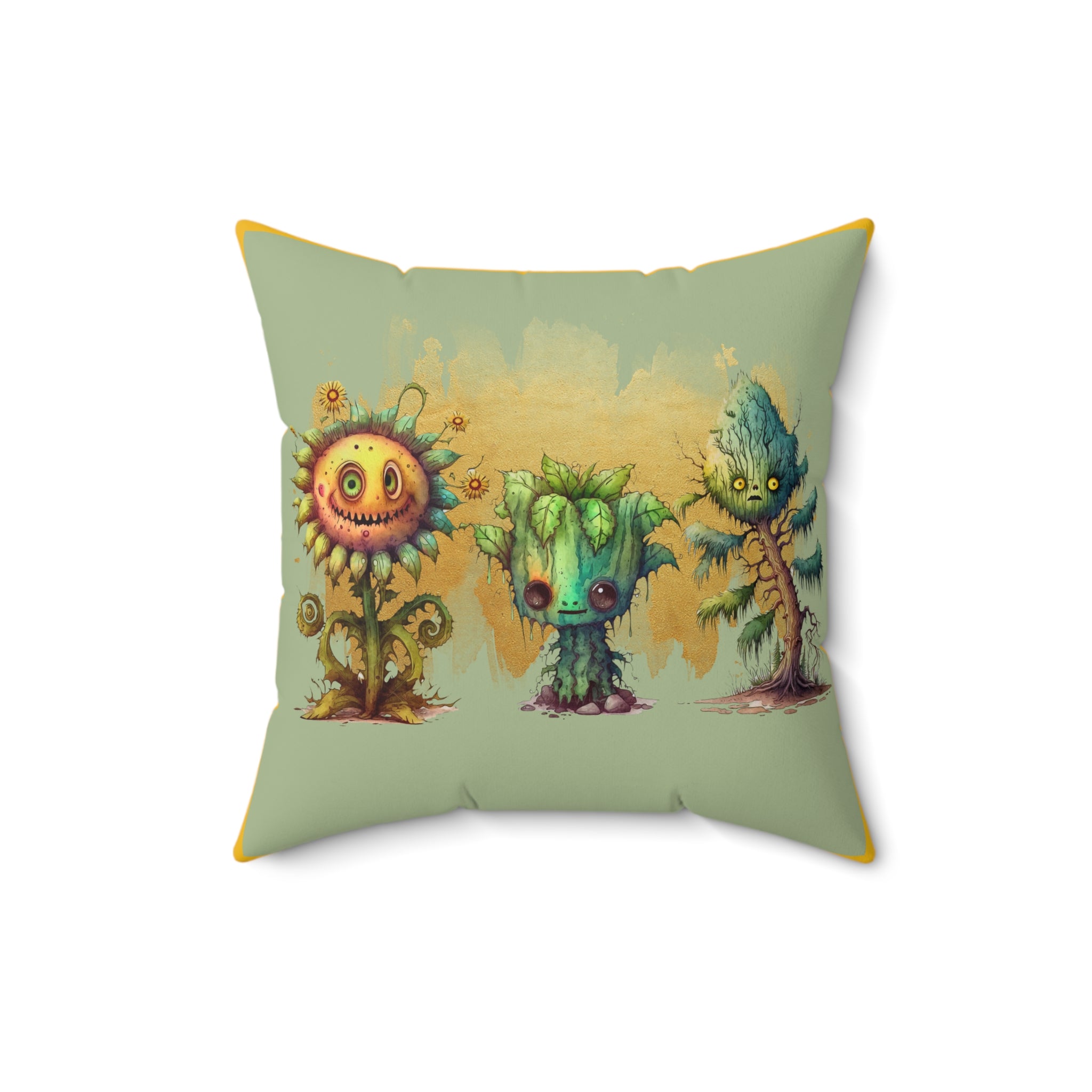 Creepy Garden 3 Plant Character Pillow, Decorative Cushion, Colorful Home Decor, Gift for Garden Lovers, Nursery Accent