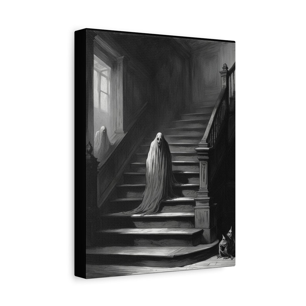 Haunted Staircase Canvas Art, Black and White Wall Decor, Gothic Home Decor, Spooky Halloween Artwork, Unique Gift for Horror Lovers