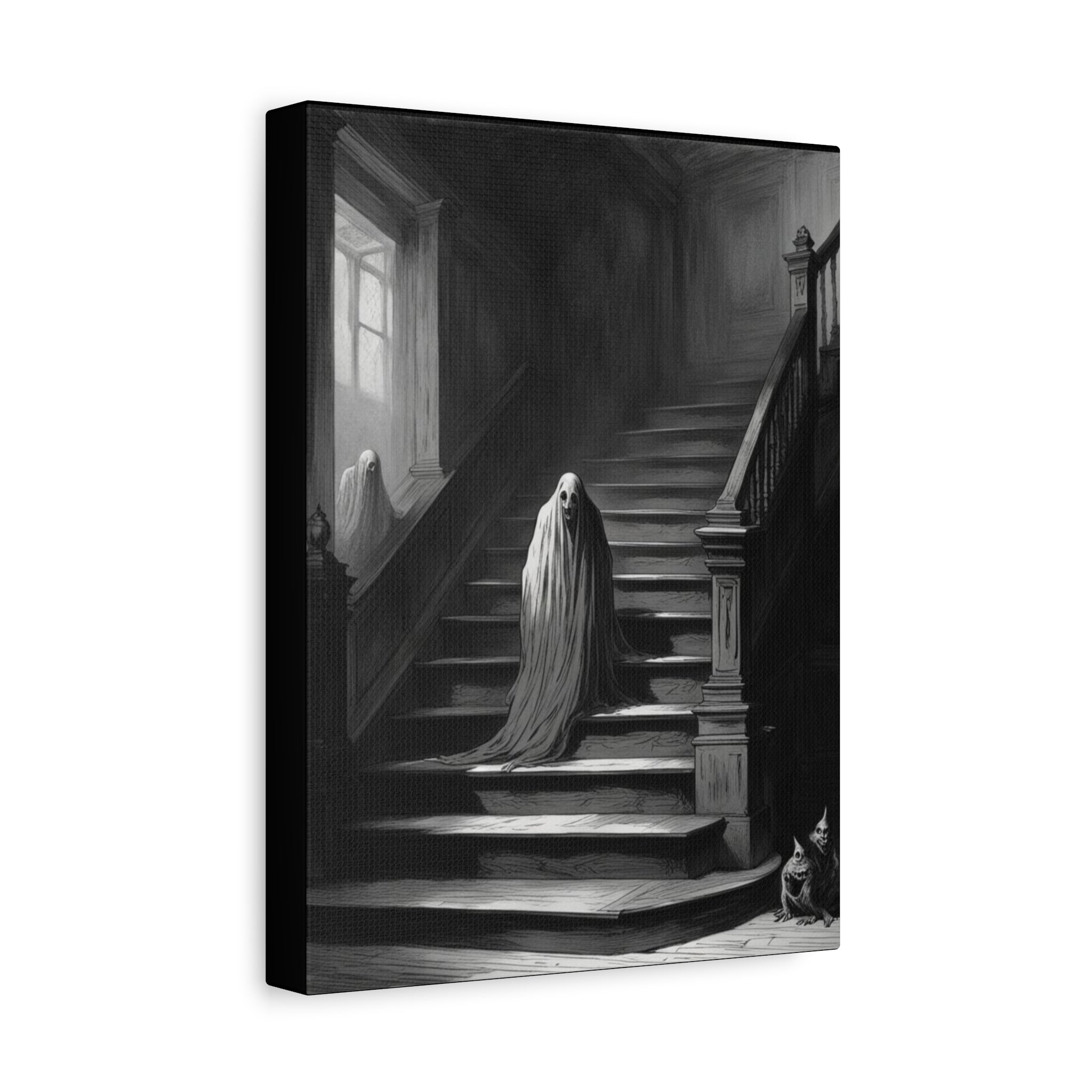 Haunted Staircase Canvas Art, Black and White Wall Decor, Gothic Home Decor, Spooky Halloween Artwork, Unique Gift for Horror Lovers