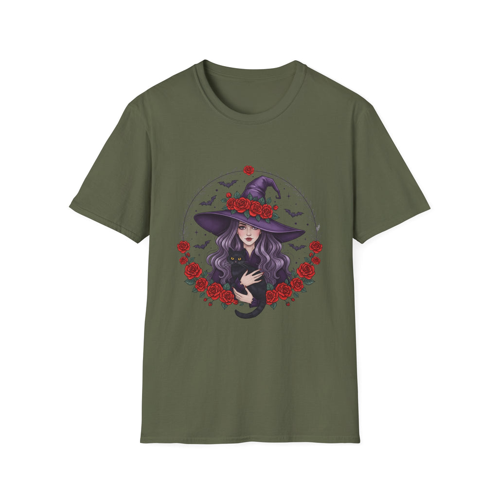 Witchy Floral T-Shirt for Every Occasion, Unisex Softstyle Tee, Halloween Gift, Cute Witch Shirt, Fashionable Tee, Everyday Style