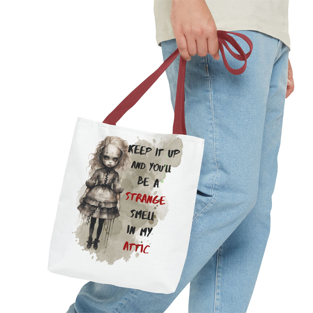Strange Smell in My Attic Tote Bag, Gothic Eco-Friendly Tote, Witchy Canvas Bag, Unique Gift for Horror Fans, Halloween Essential