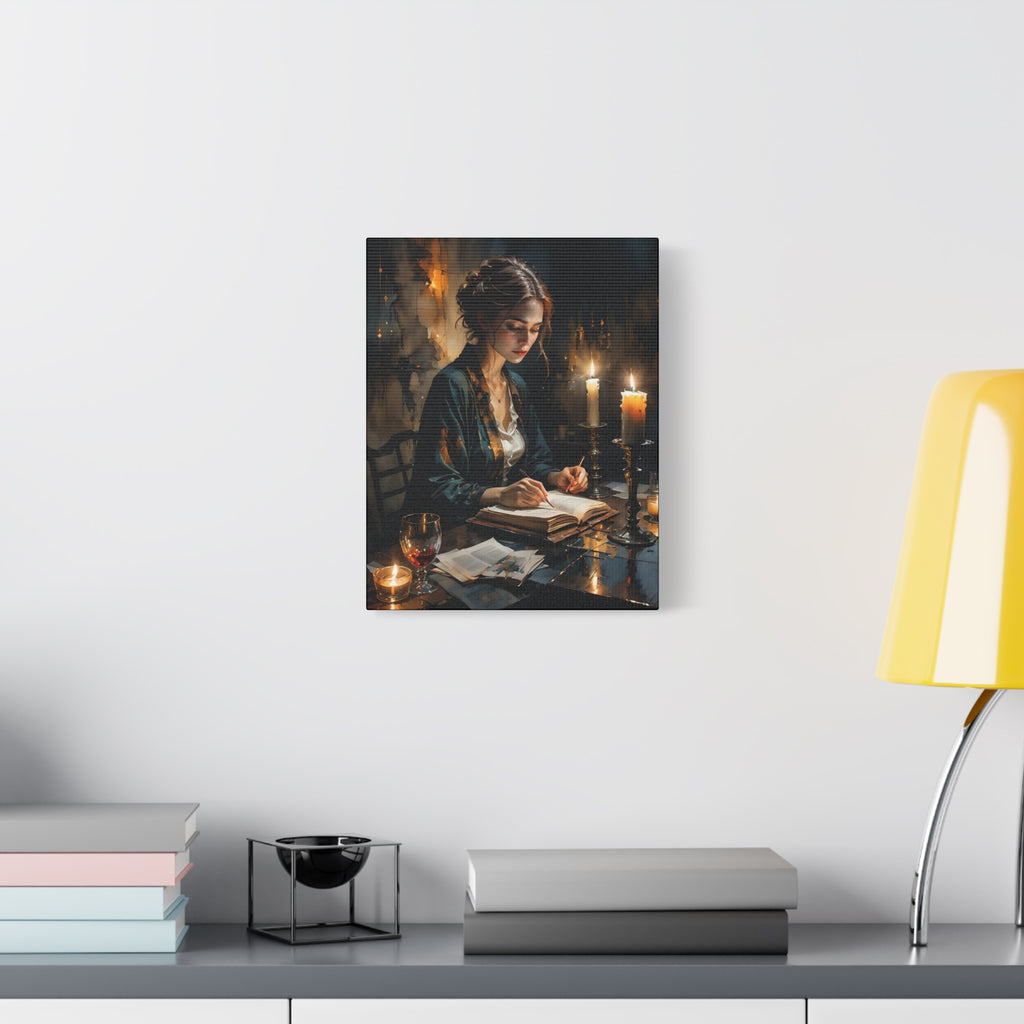The Writer Stretched Canvas Wall Art, Cozy Home Décor, Perfect Gift for Book Lovers, Mystical Artwork, Living Room Accent