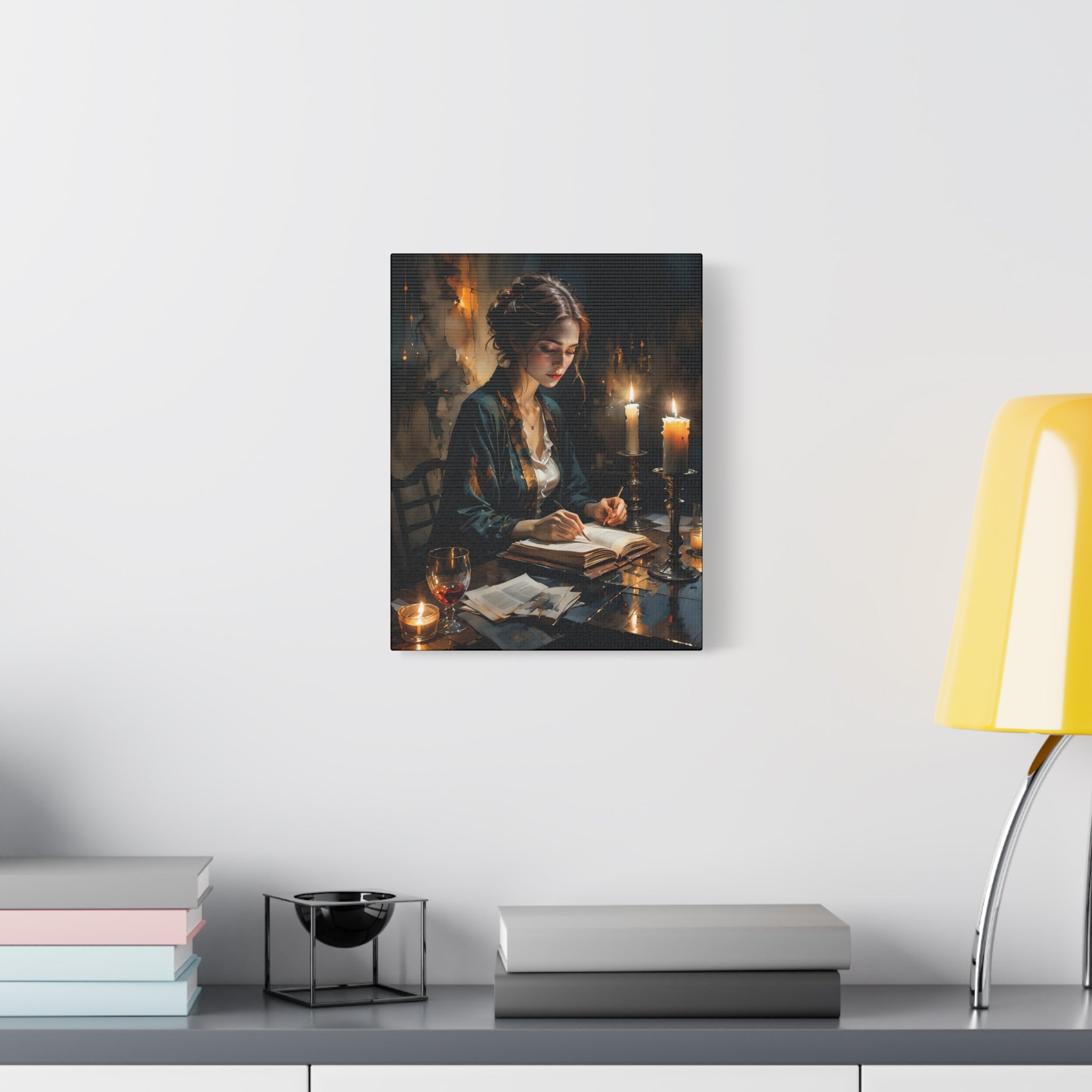 The Writer Stretched Canvas Wall Art, Cozy Home Décor, Perfect Gift for Book Lovers, Mystical Artwork, Living Room Accent