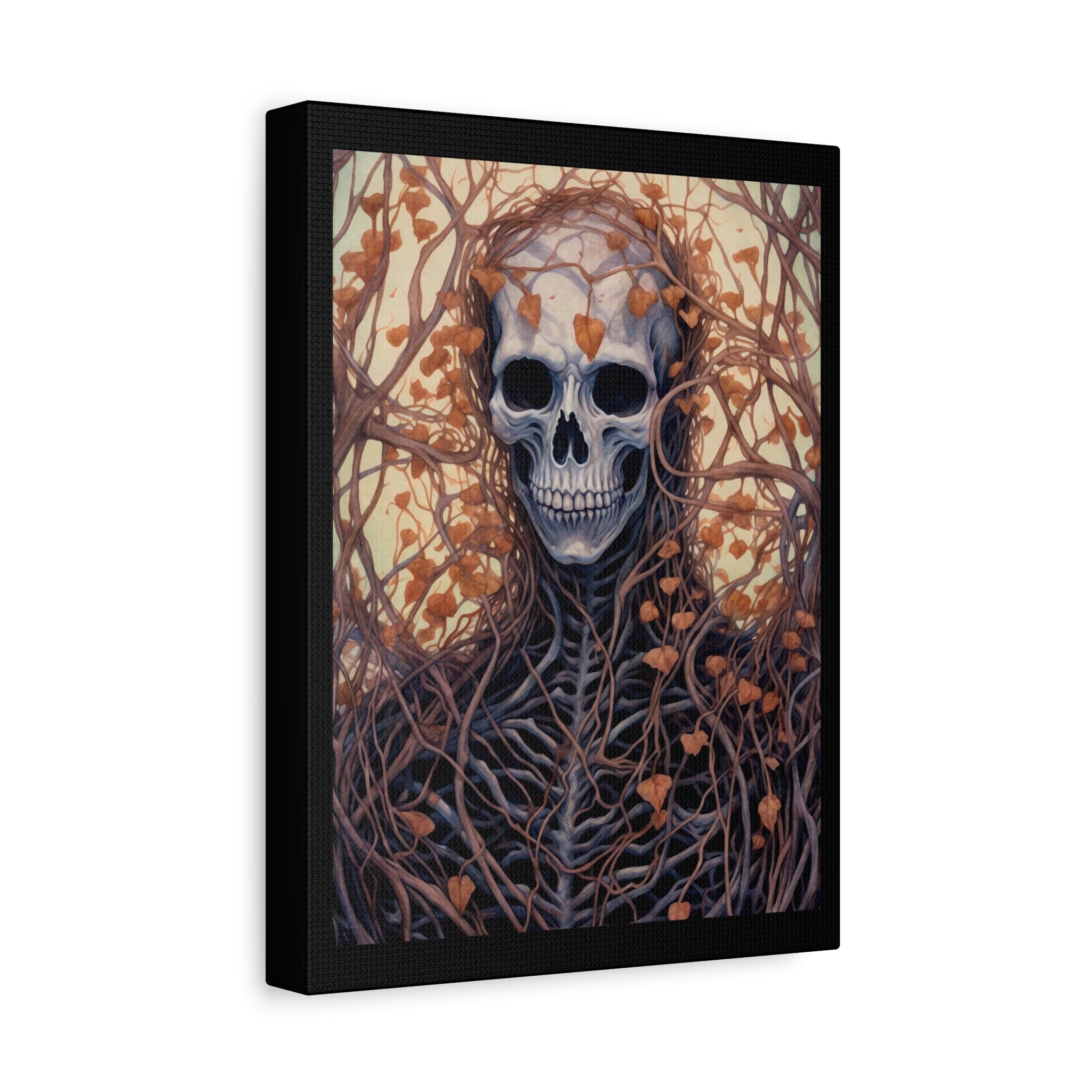 Vines Gothic Skeleton Wall Art Canvas, Spooky Home Decor, Fall Aesthetic, Halloween Art, Unique Gothic Gift