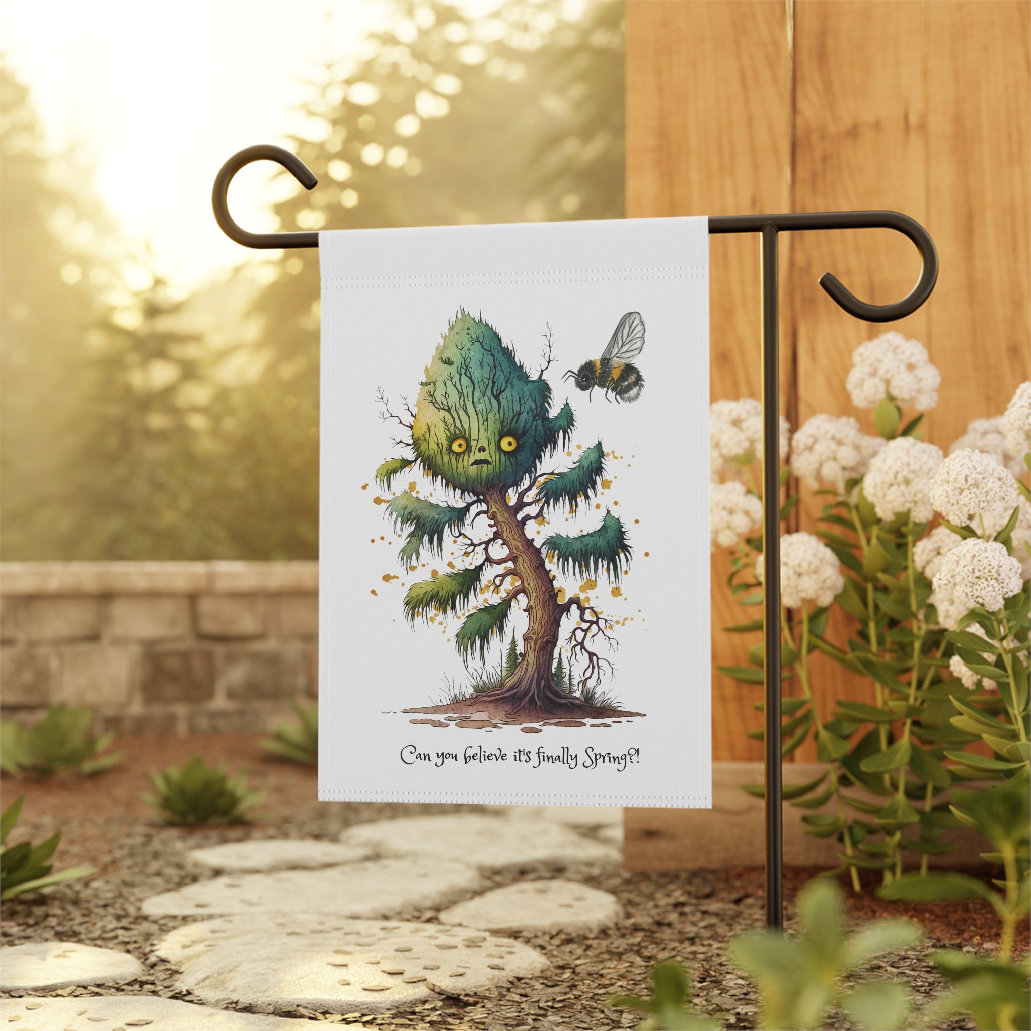 Creepy Garden and House Banner, Spring Decor, Outdoor Flag, Garden Art, Whimsical Flower Banner, Seasonal Decoration, Nature Themed