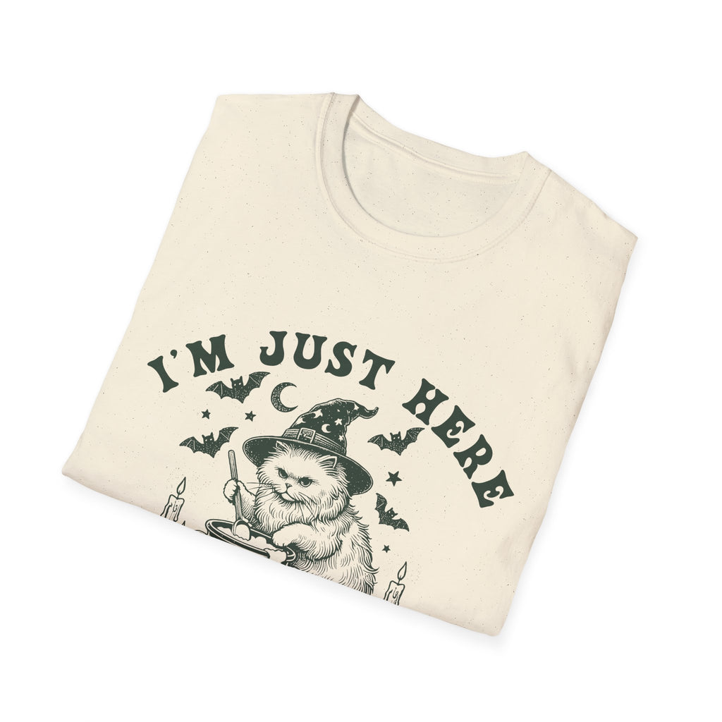 Whimsical Cat T-Shirt for Cat Lovers, Funny Graphic Tee, Gift for Pet Owners, Cozy Casual Wear, Halloween Humor Shirt