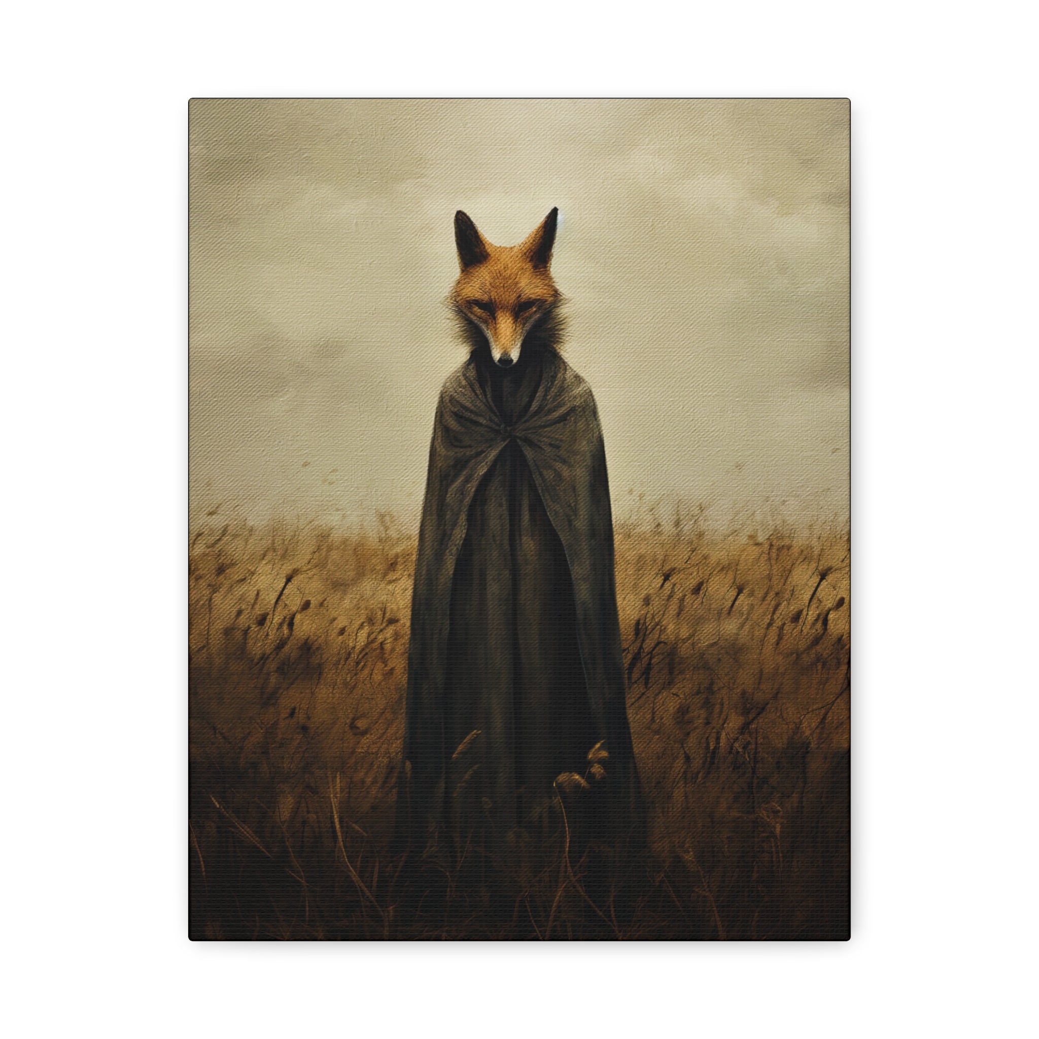 Folk Horror Fox Canvas Wall Art, Animal Artwork, Nature Decor, Living Room, Gift for Animal Lovers, Home Wall Decoration