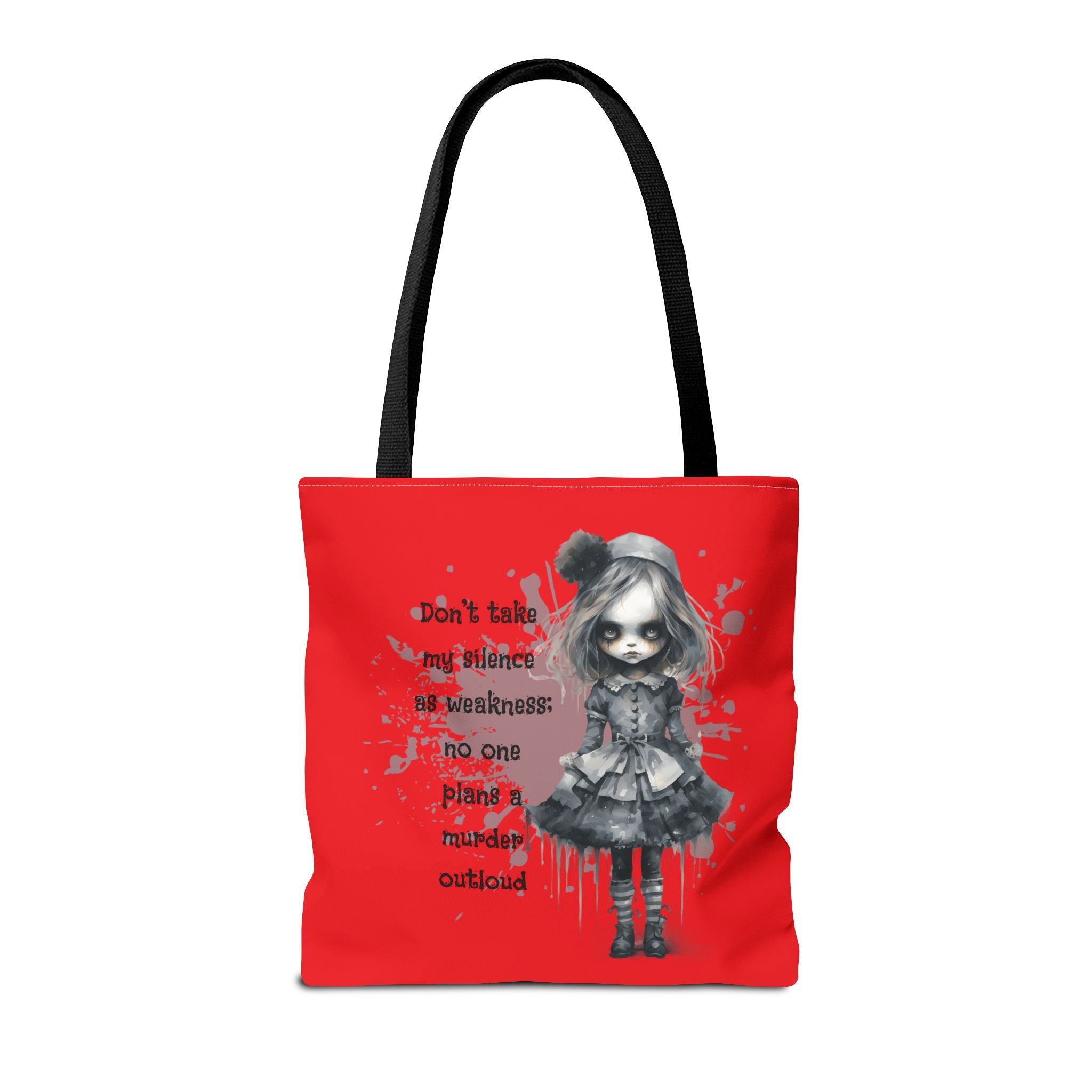 Creepy Doll Tote Bag: Don't Take My Silence As Weakness, Canvas Bag, Goth Style, Everyday Tote, Gift for Her