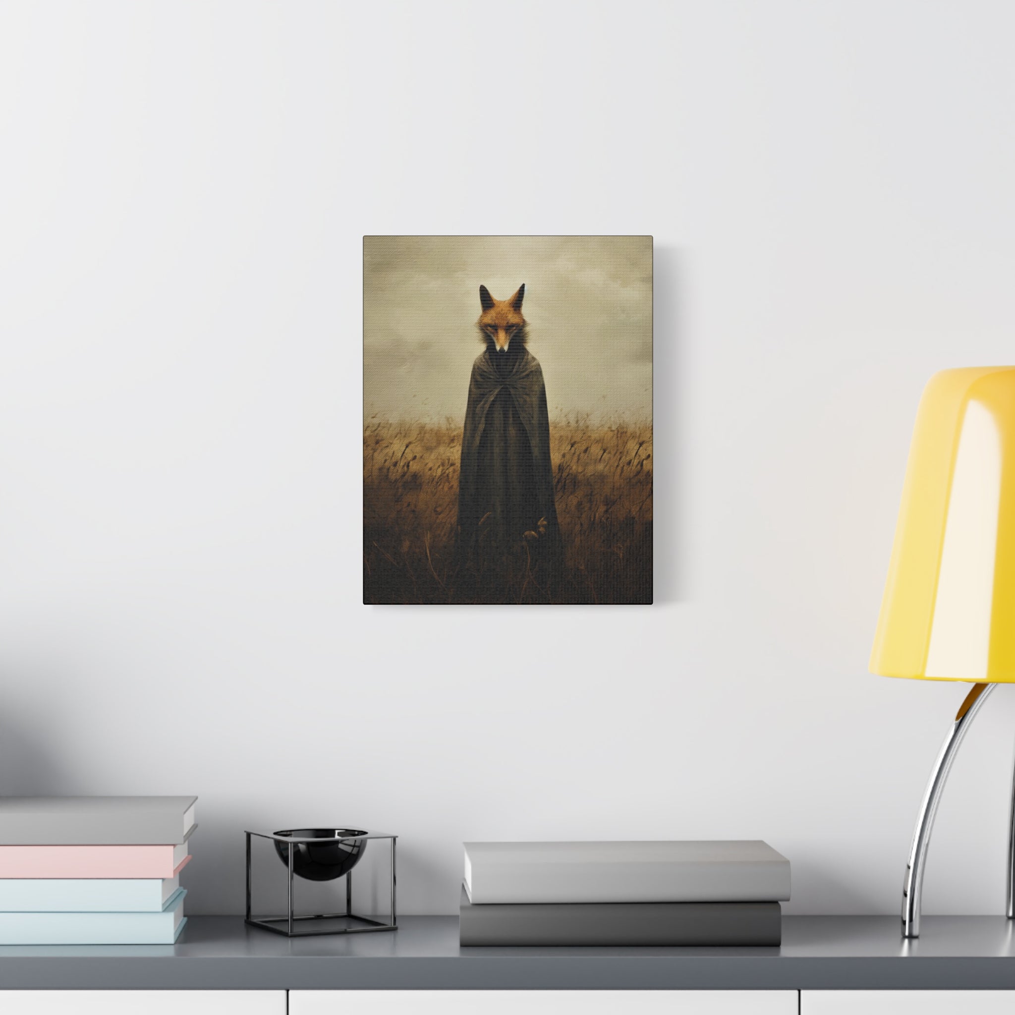 Folk Horror Fox Canvas Wall Art, Animal Artwork, Nature Decor, Living Room, Gift for Animal Lovers, Home Wall Decoration