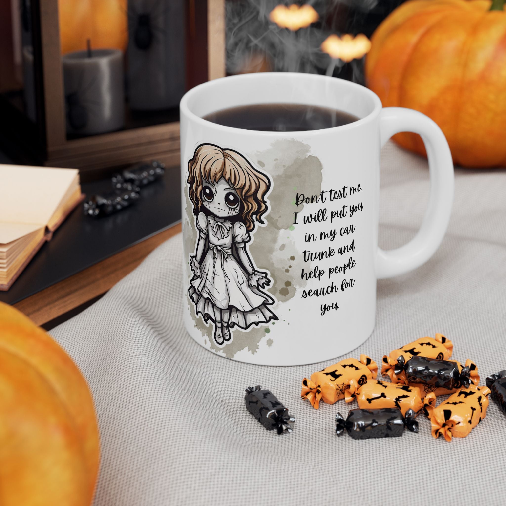 Creepy Doll Ceramic Mug with Playful Design - Perfect Gift for Friends, Family, and Special Occasions