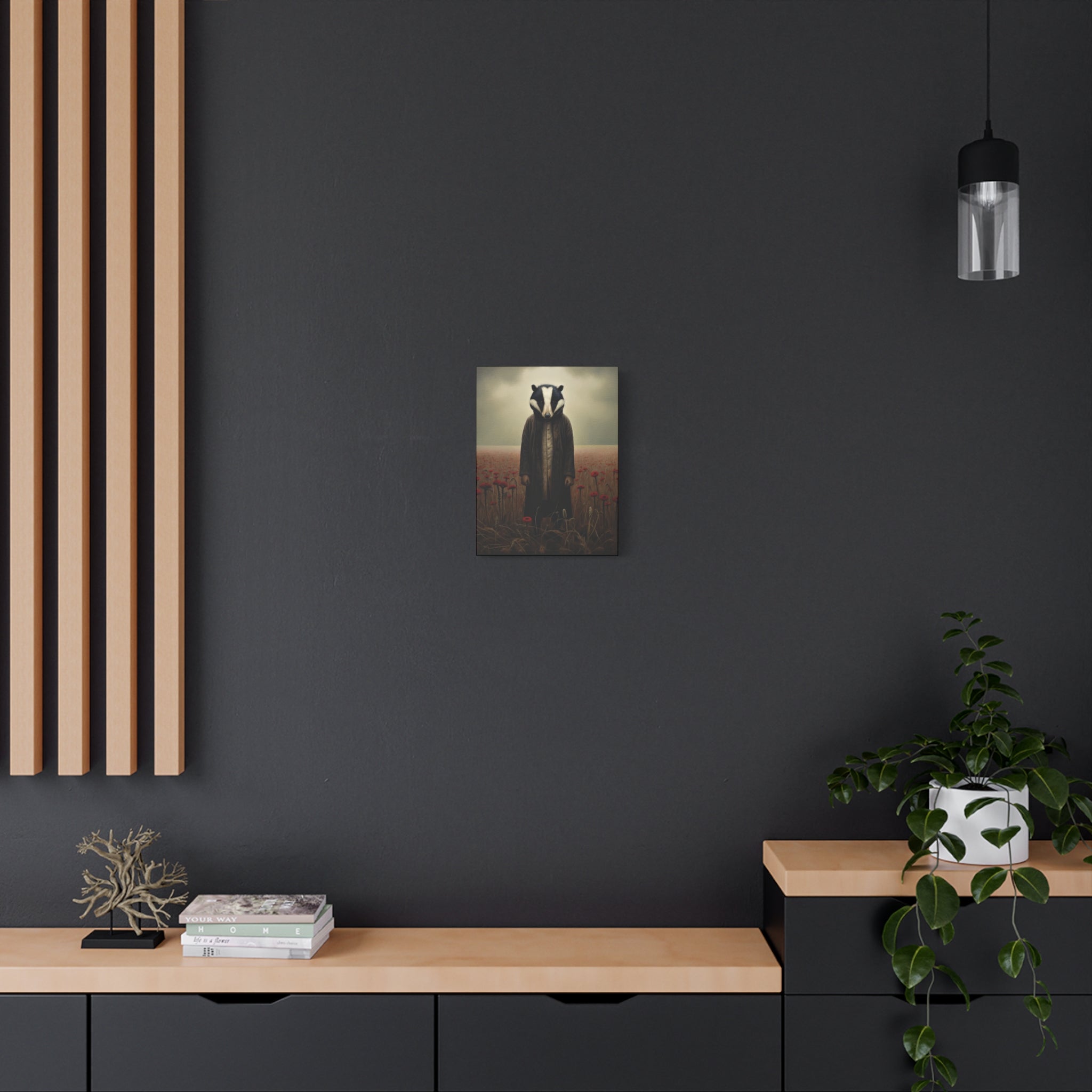 Folk Horror Badger Canvas Art, Unique Animal Wall Decor, Home Aesthetic Art, Gift for Animal Lovers, Quirky Housewarming Idea