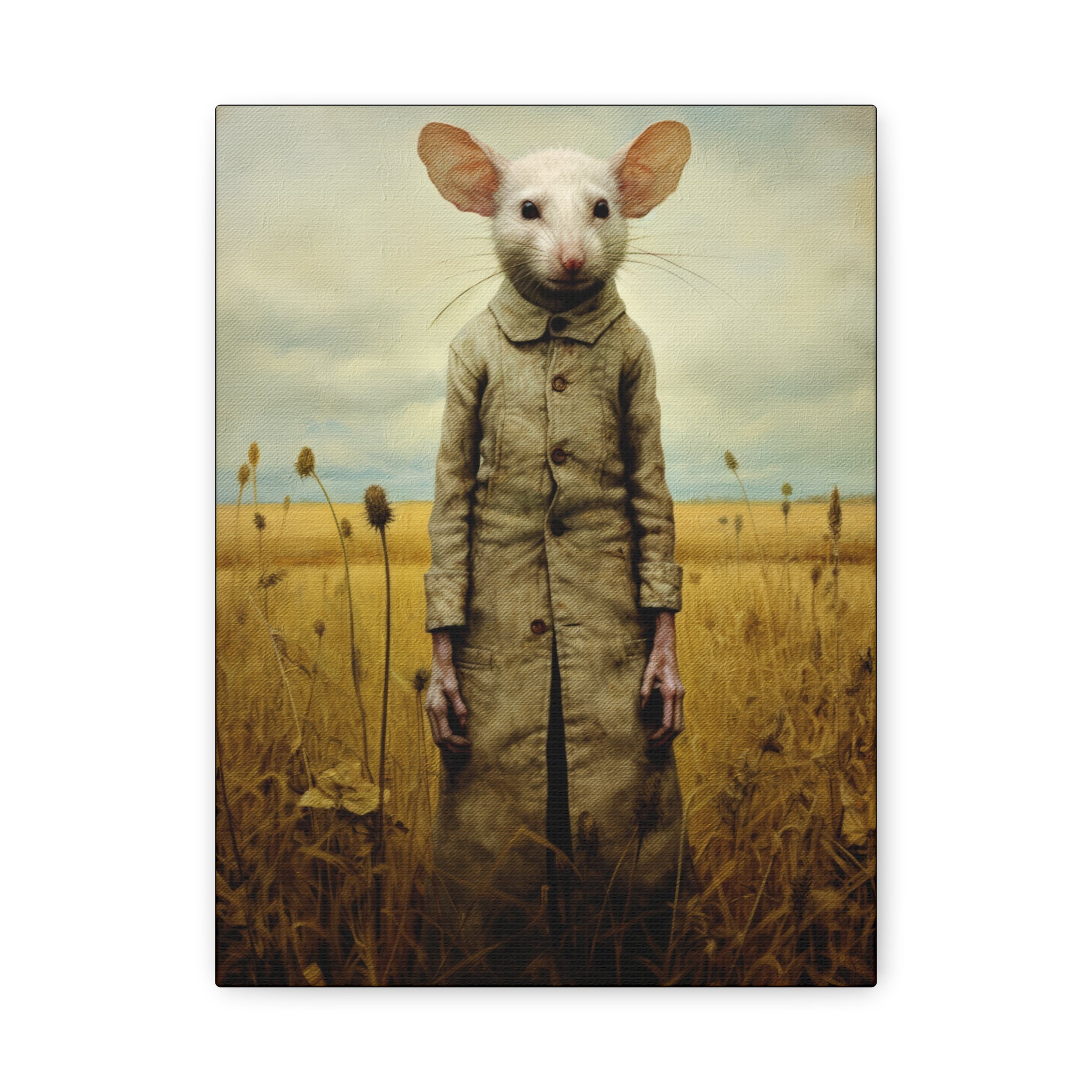 Folk Horror Mouse Canvas Print, Quirky Home Decor, Unique Gift, Art for Animal Lovers, Retro Aesthetic