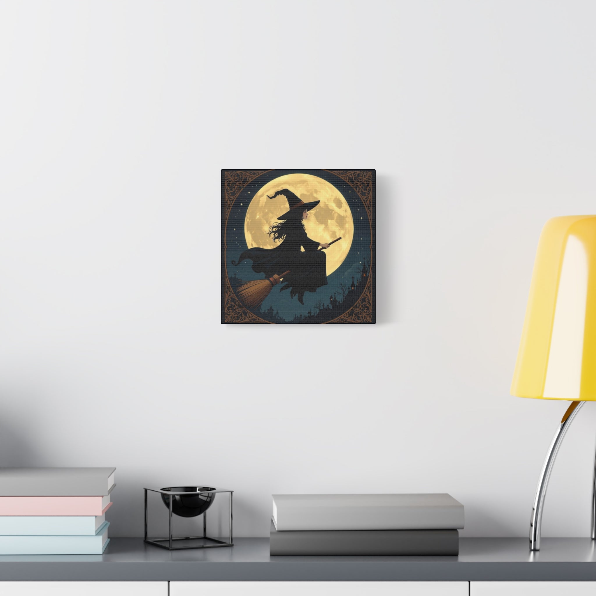 Witching Hour Canvas Art | Vintage Halloween Decoration, Spooky Home Decor, Magical Wall Art, Witch Decor, Full Moon Artwork
