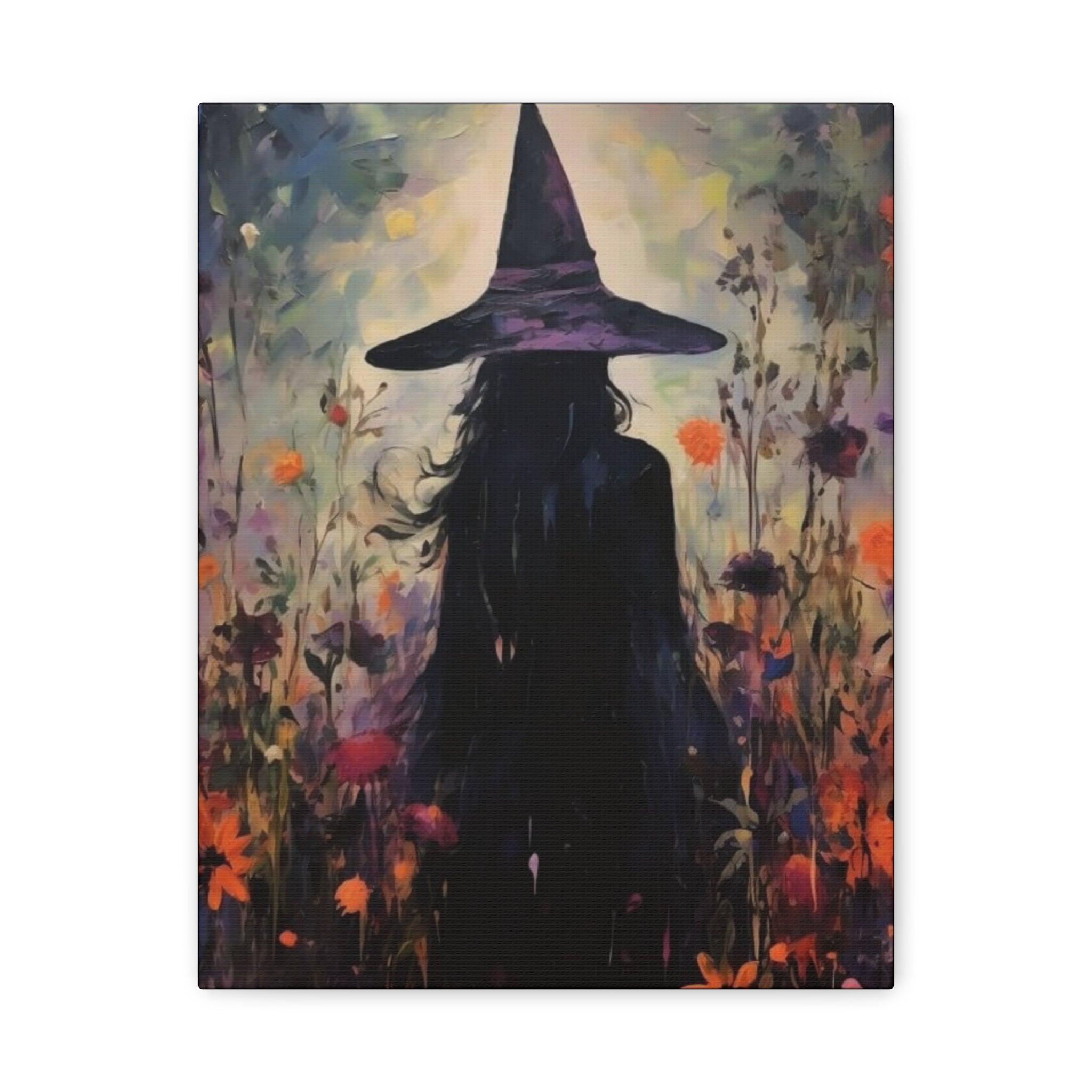 Fall Canvas Wall Art Print - Witch Silhouette in Floral Field, Mystical Home Decor, Boho Aesthetic Art, Perfect Gift for Halloween, Witchy [...]