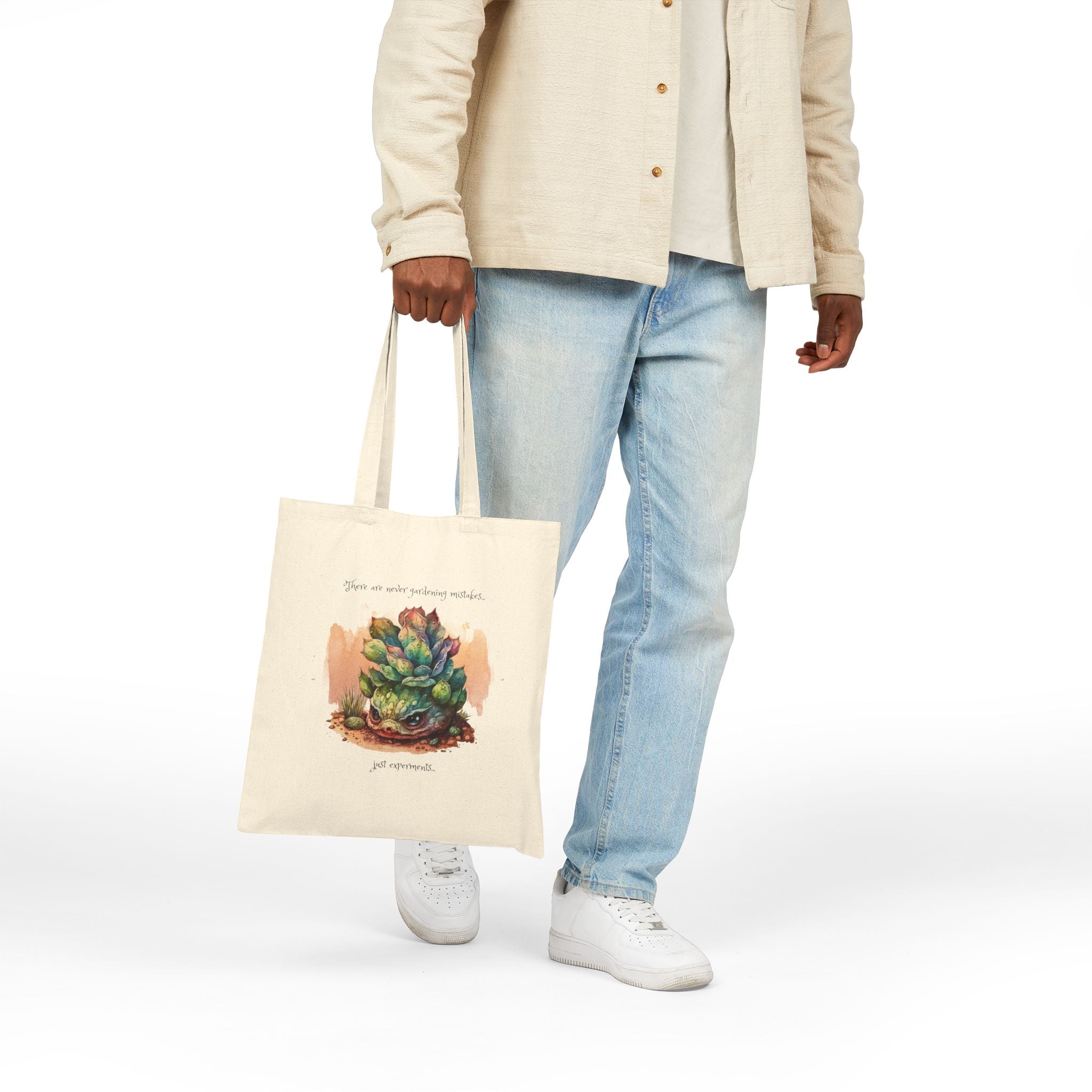 Creepy Garden Succulent Art Cotton Canvas Tote Bag, Eco-Friendly Tote, Plant Lover Gift, Reusable Grocery Bag, Botanical Print Shopping Bag