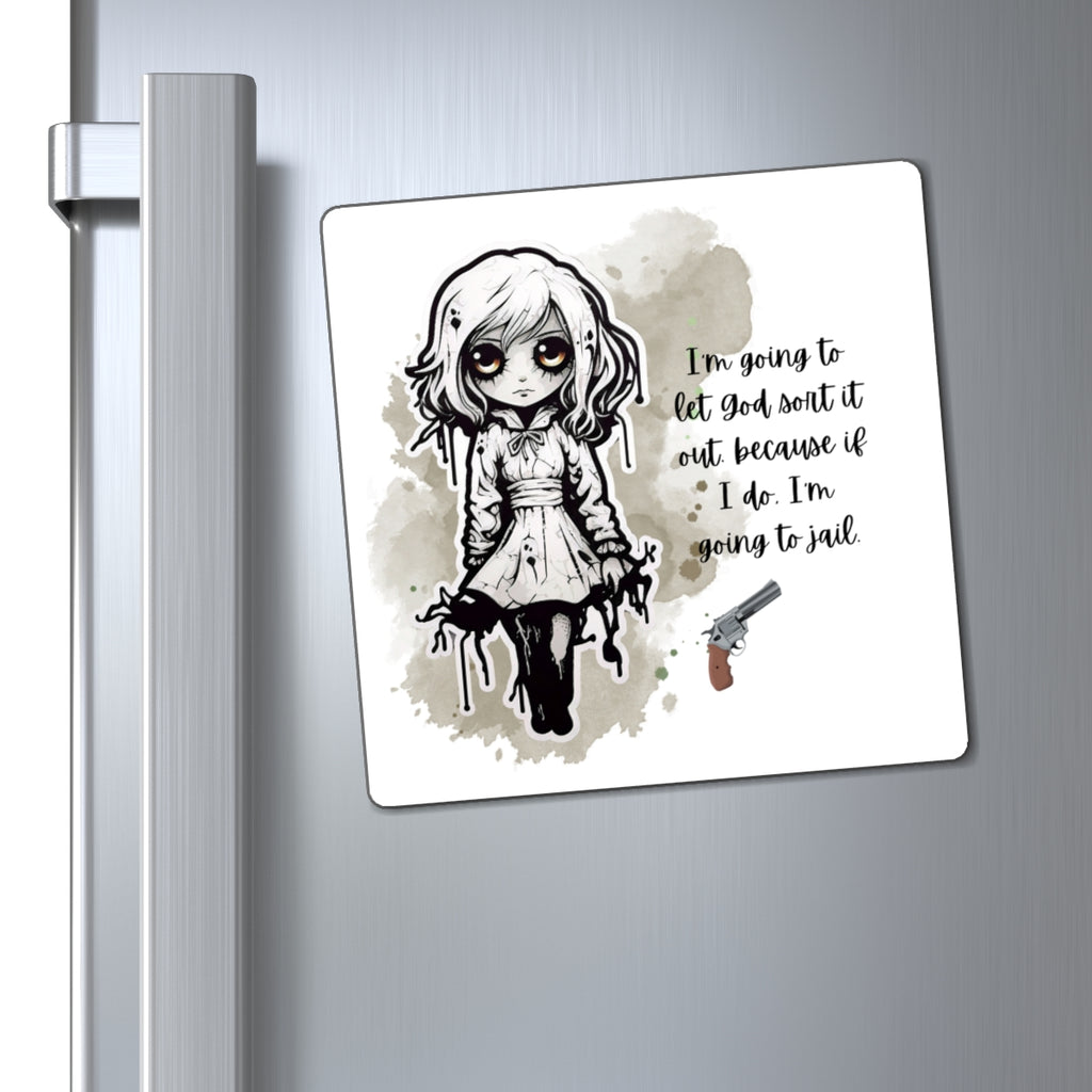 Creepy Doll Magnet, Whimsical Refrigerator Décor, Unique Gift for Goth Aesthetics, Quirky Kitchen Accessory, Funny Home Decor