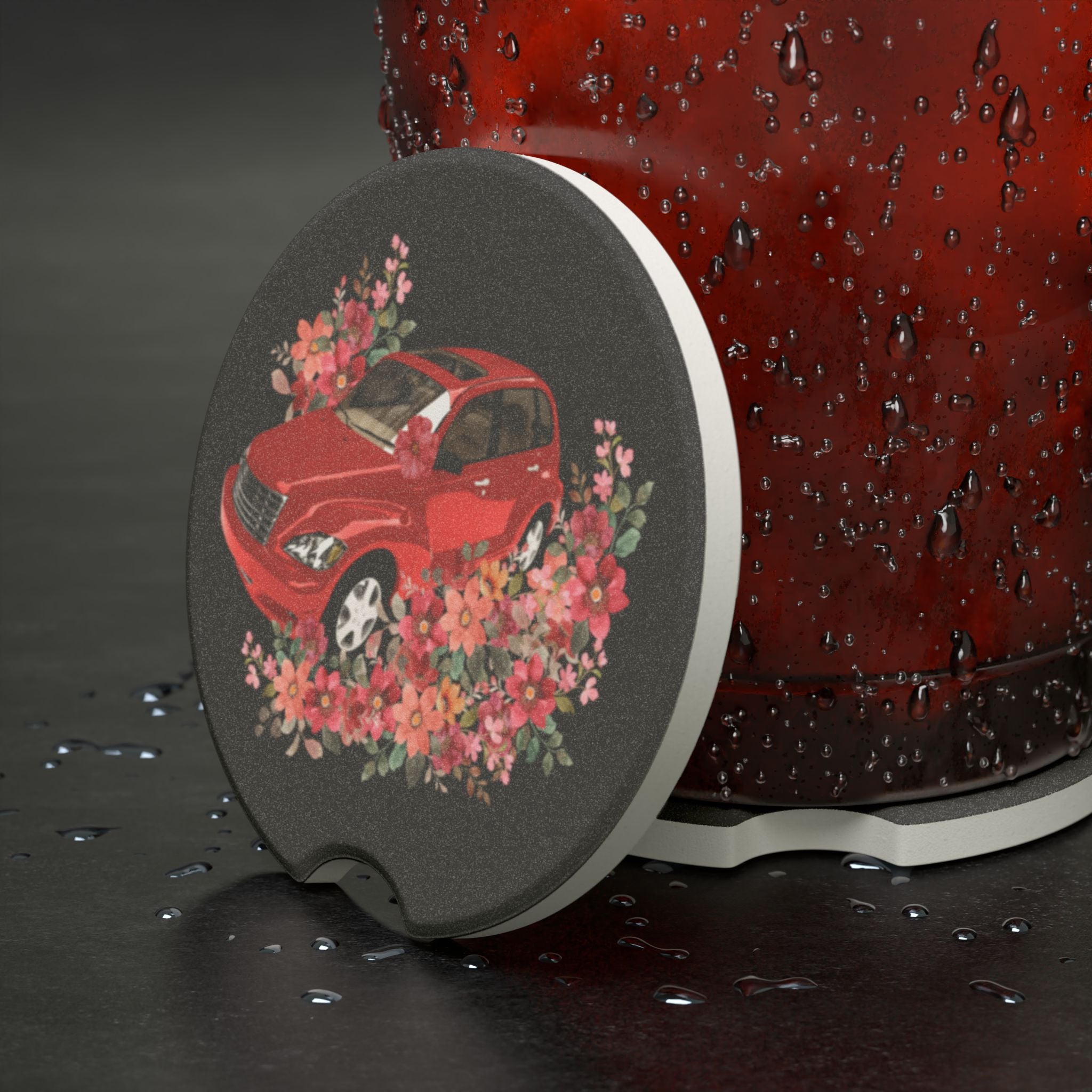 PT Cruiser Car Coaster, Boho Car Accessory, Flower Print Coaster, Car Decoration, Gift for Drivers