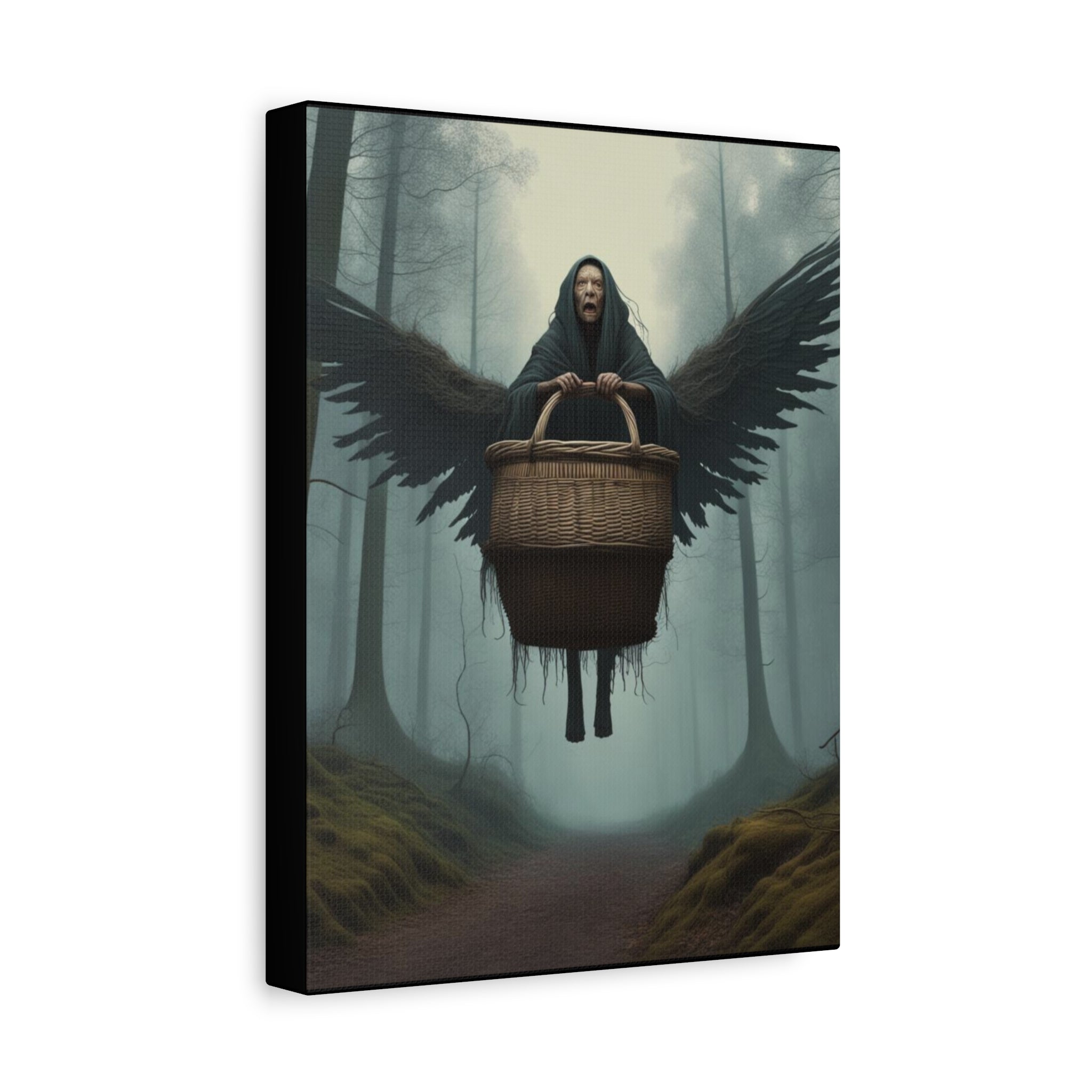 Baba Yaga Wall Art Canvas, Dark Angel Decor, Gothic Home Decor, Unique Gift for Art Lovers, Witchy Wall Art, Mysterious Art Print