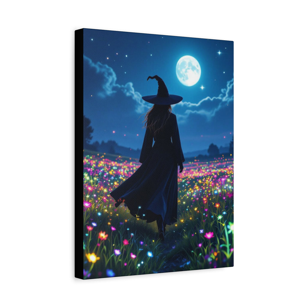 The Night Vale Canvas Print, Enchanted Wall Art, Moonlit Landscape, Halloween Decor, Gift for Witch Lovers