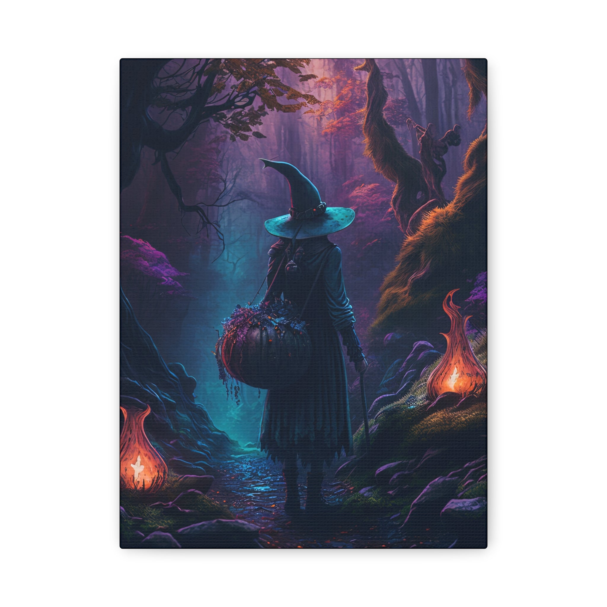 Night Herb Gathering Canvas Art, Witch Decor, Halloween Wall art, Fantasy Artwork, Boho Decor, Gift for Witch Lovers
