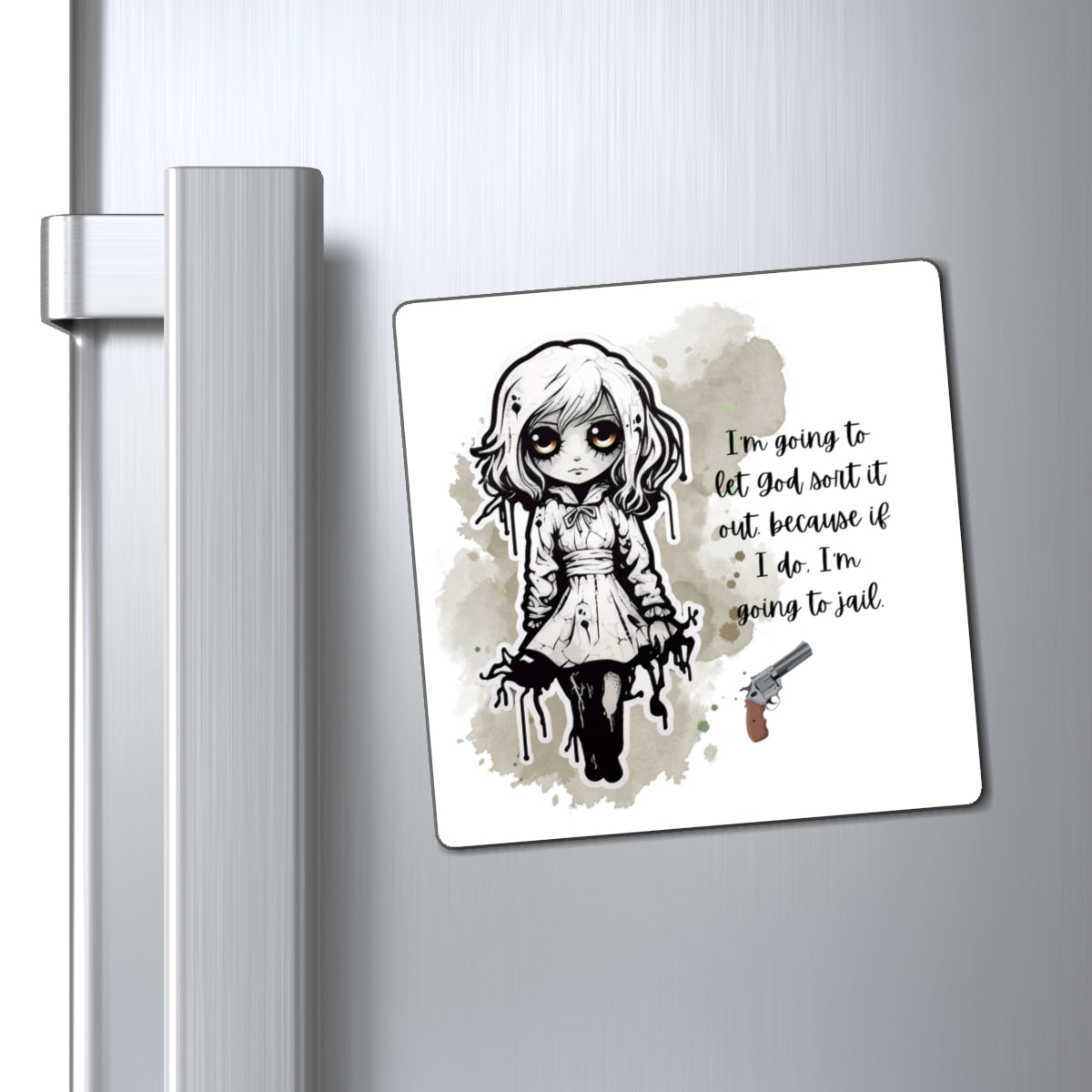 Creepy Doll Magnet, Whimsical Refrigerator Décor, Unique Gift for Goth Aesthetics, Quirky Kitchen Accessory, Funny Home Decor
