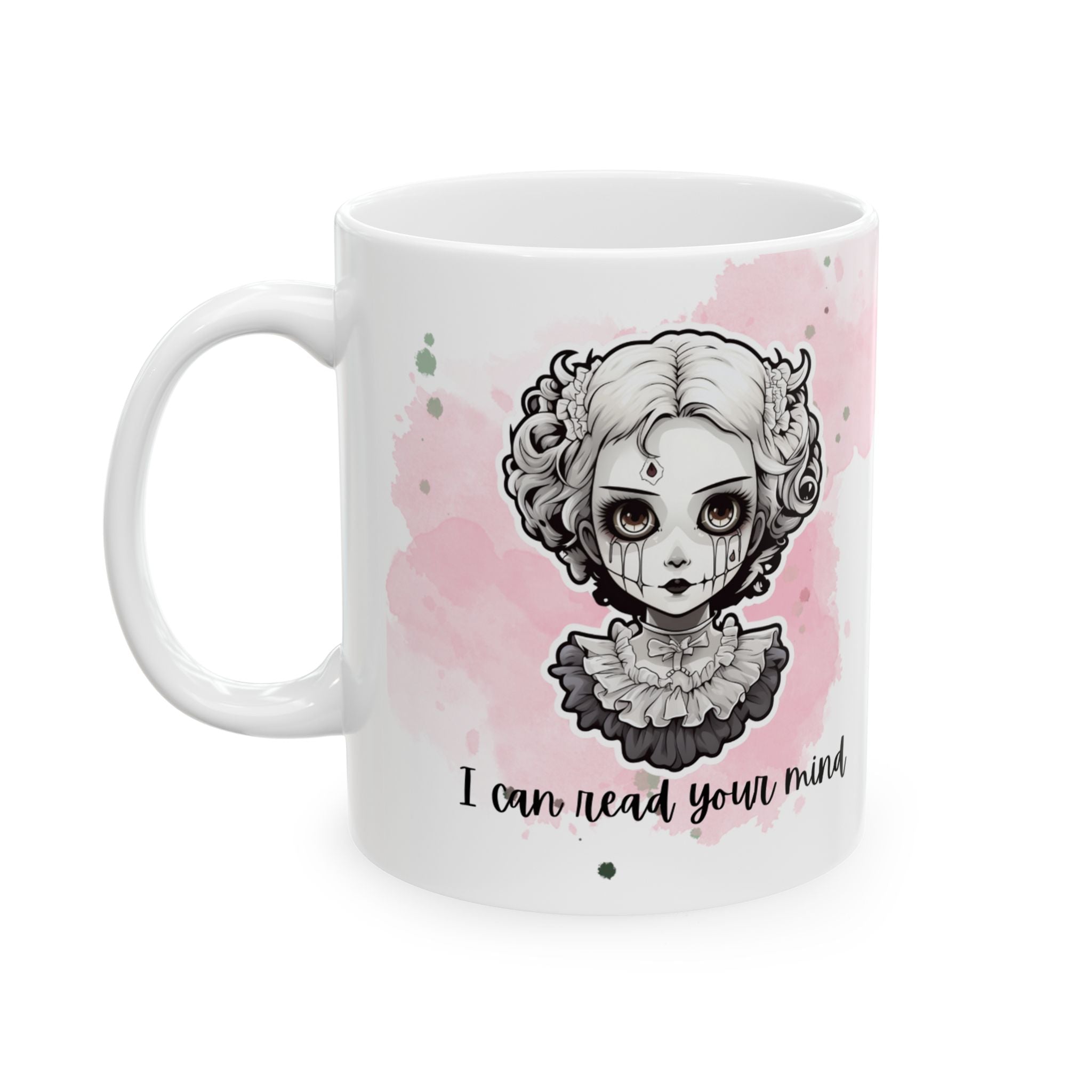 Creepy Doll Ceramic Mug - Quirky Coffee Cup for Halloween, Gift for Her, Unique Tea Mug, Skull Lover's Gift, Home Decor