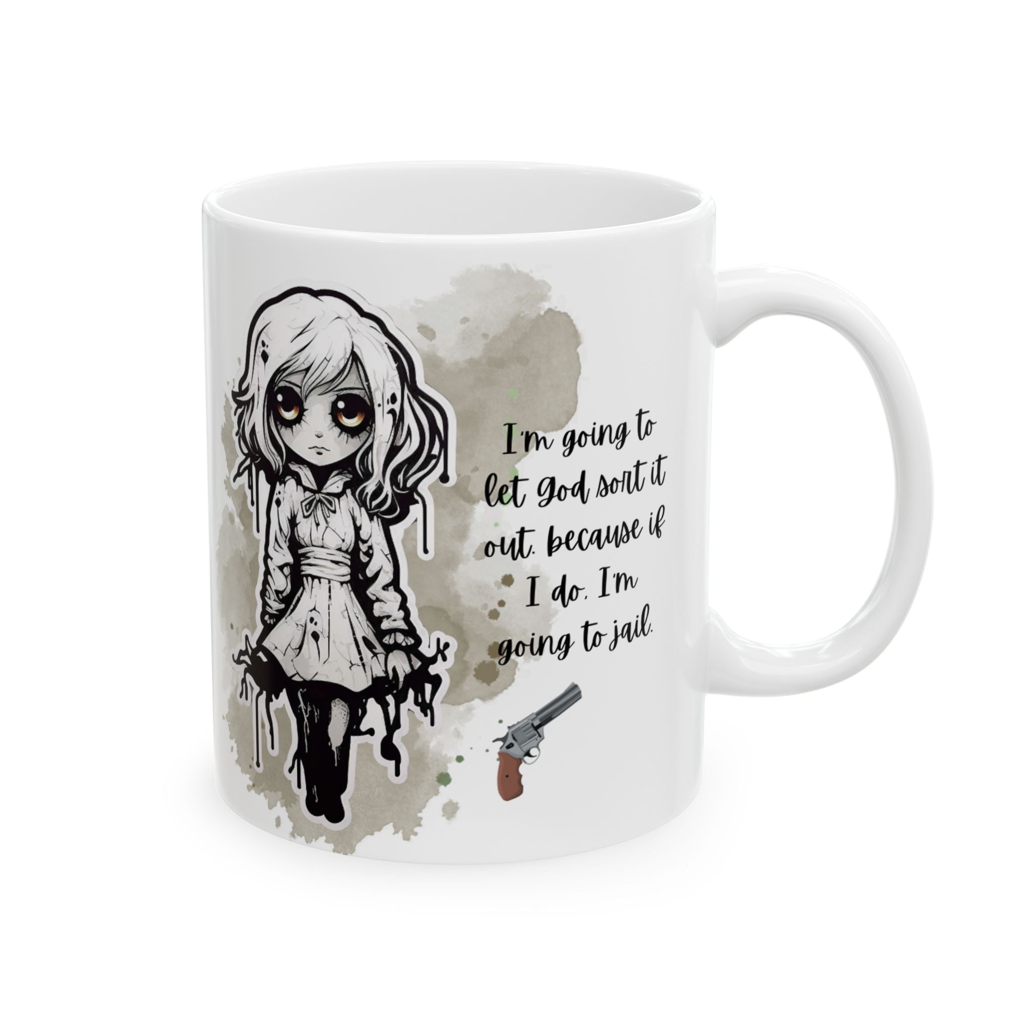 Creepy Doll Ceramic Mug - Gothic Coffee Cup, Halloween Gift, Spooky Decor, Horror Mug, Unique Gift for Him/Her