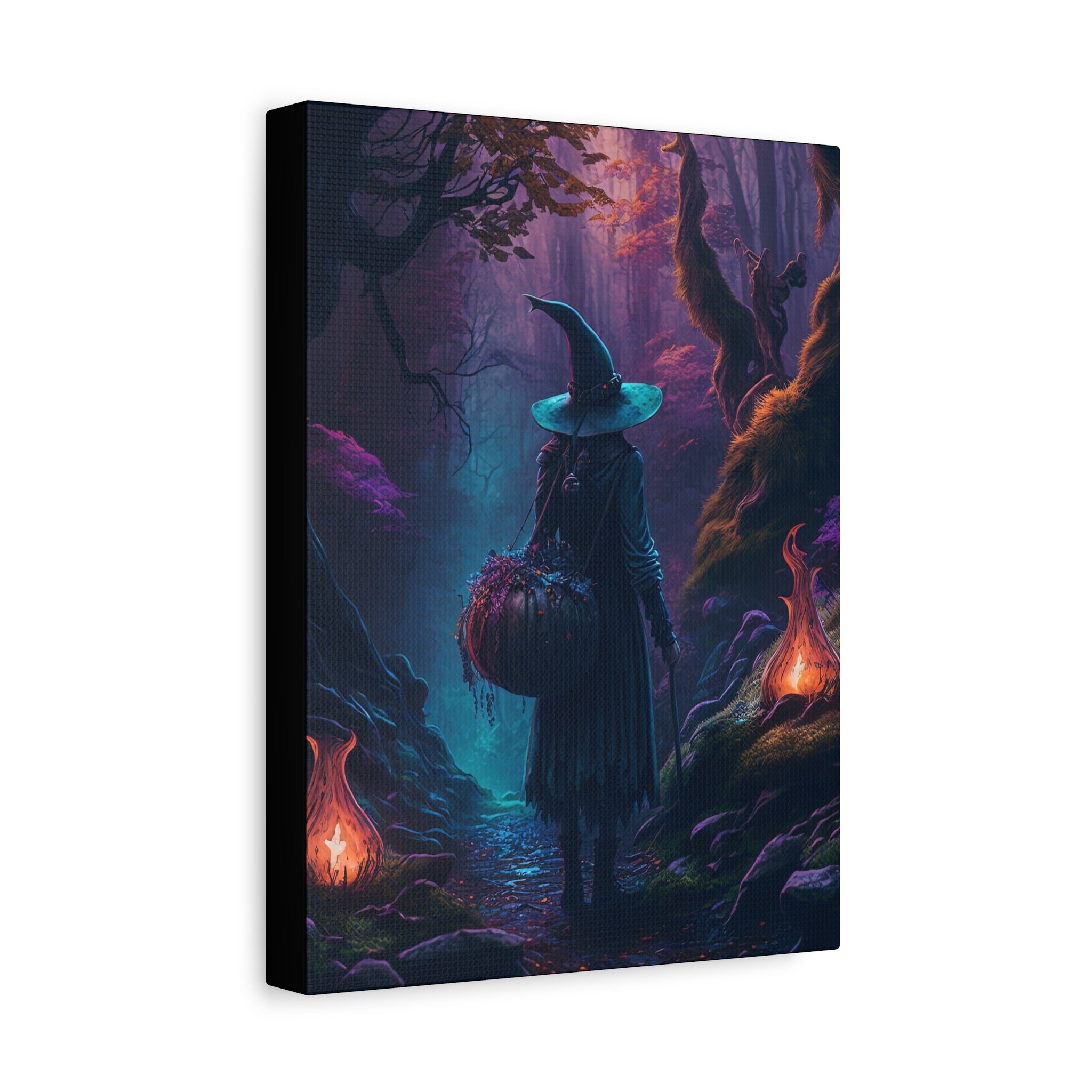 Night Herb Gathering Canvas Art, Witch Decor, Halloween Wall art, Fantasy Artwork, Boho Decor, Gift for Witch Lovers