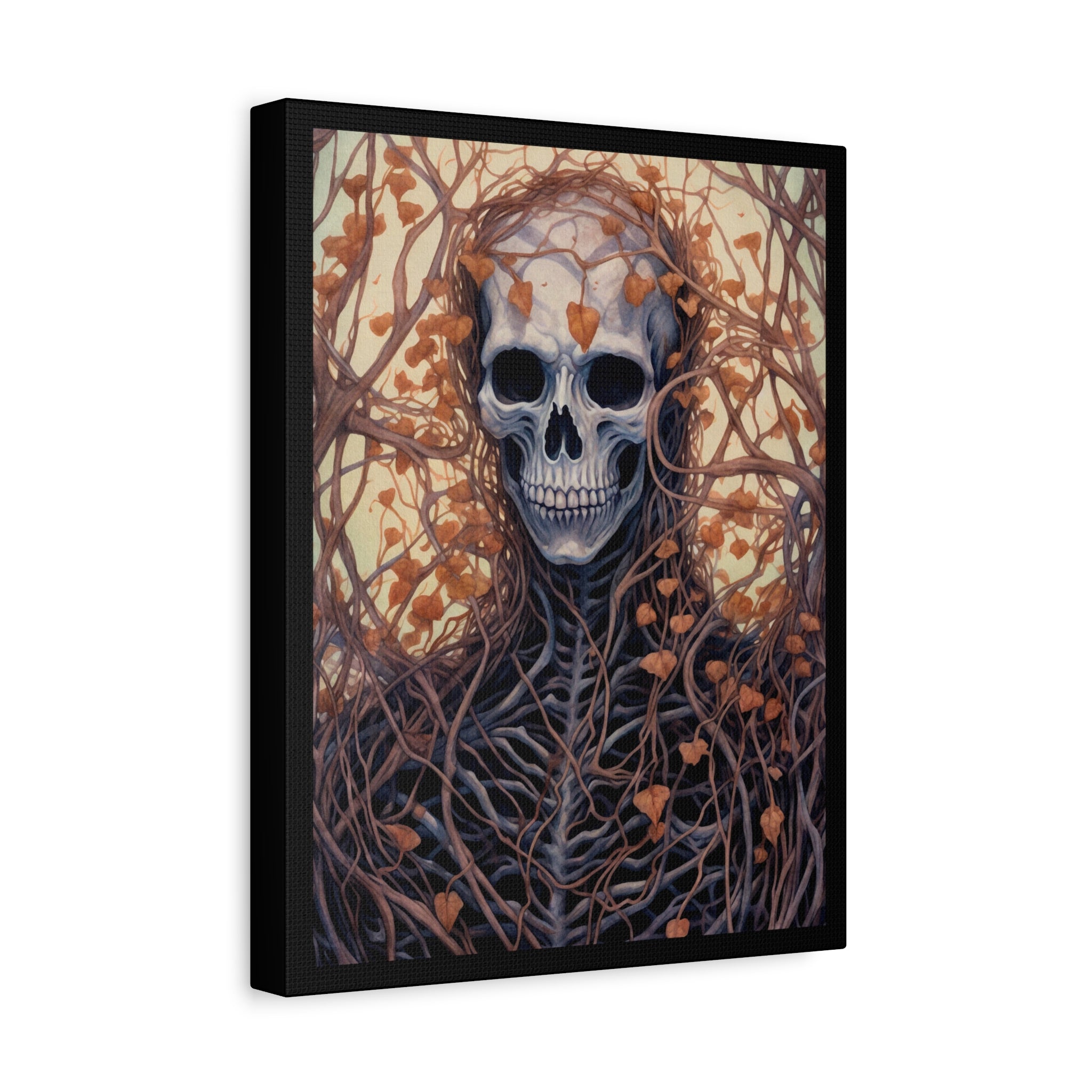 Vines Gothic Skeleton Wall Art Canvas, Spooky Home Decor, Fall Aesthetic, Halloween Art, Unique Gothic Gift