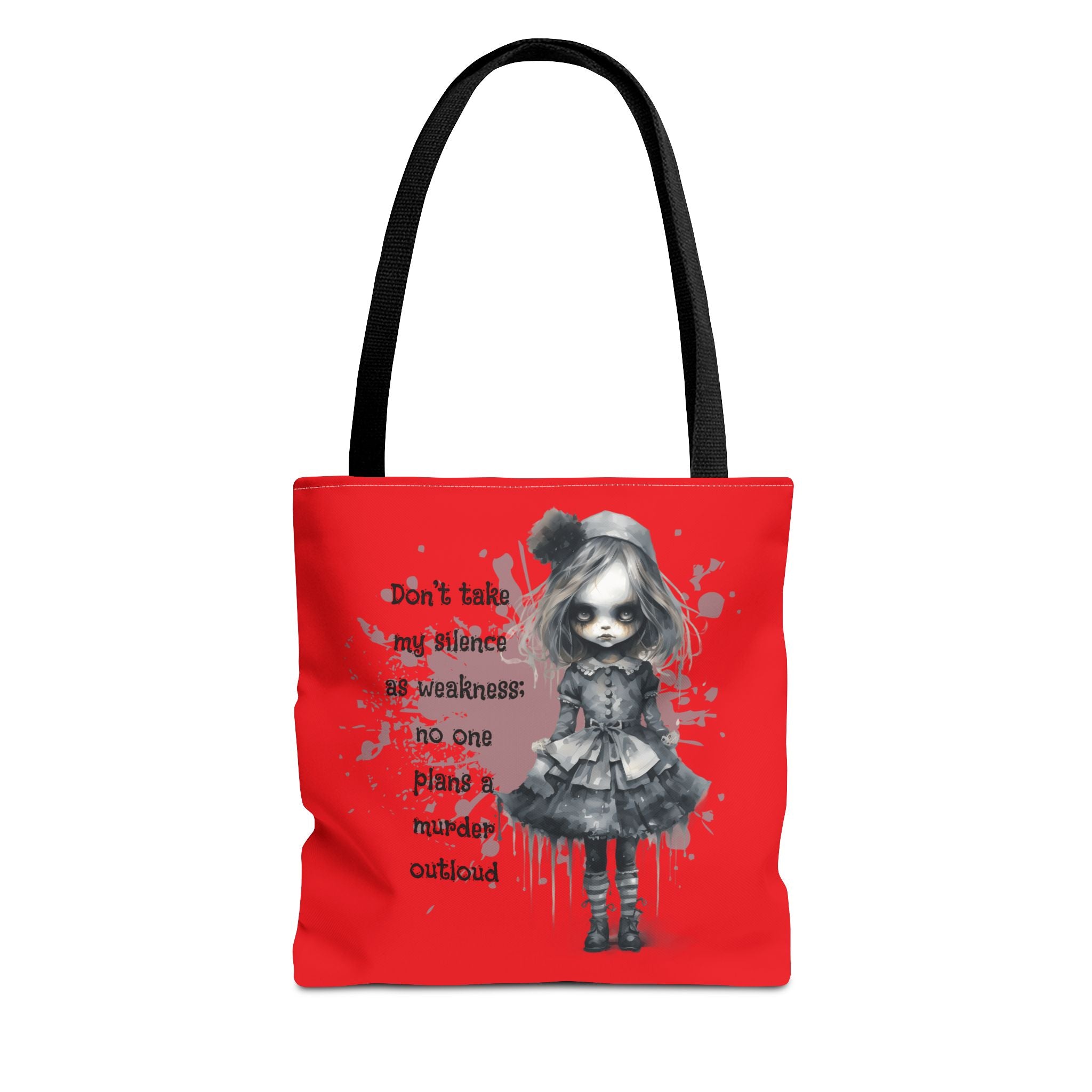 Creepy Doll Tote Bag: Don't Take My Silence As Weakness, Canvas Bag, Goth Style, Everyday Tote, Gift for Her