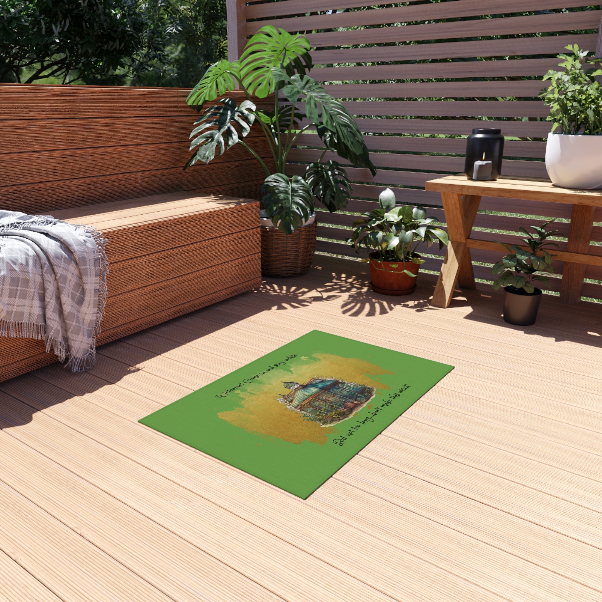 Creepy Garden Outdoor Rug, Garden Decor, Patio Mat, Nature Vibe, Summer Entertaining, Housewarming Gift