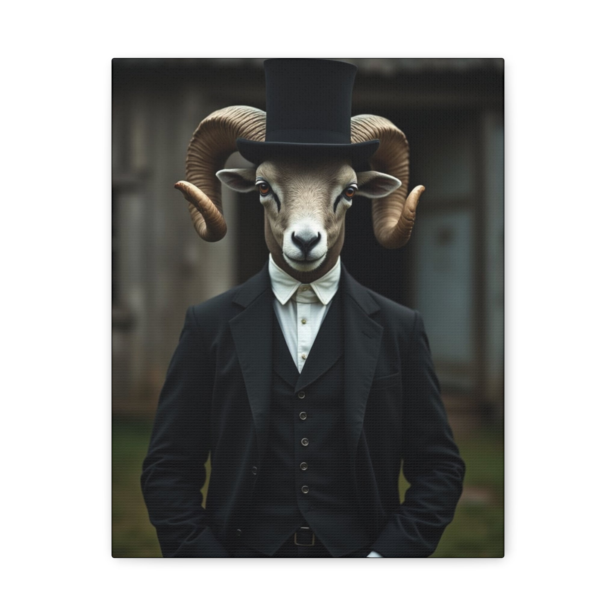Folk Horror Ram Stylish Canvas Wall Art, Modern Home Decor, Unique Gift for Animal Lovers, Quirky Art Piece, Ideal for Lazy Days