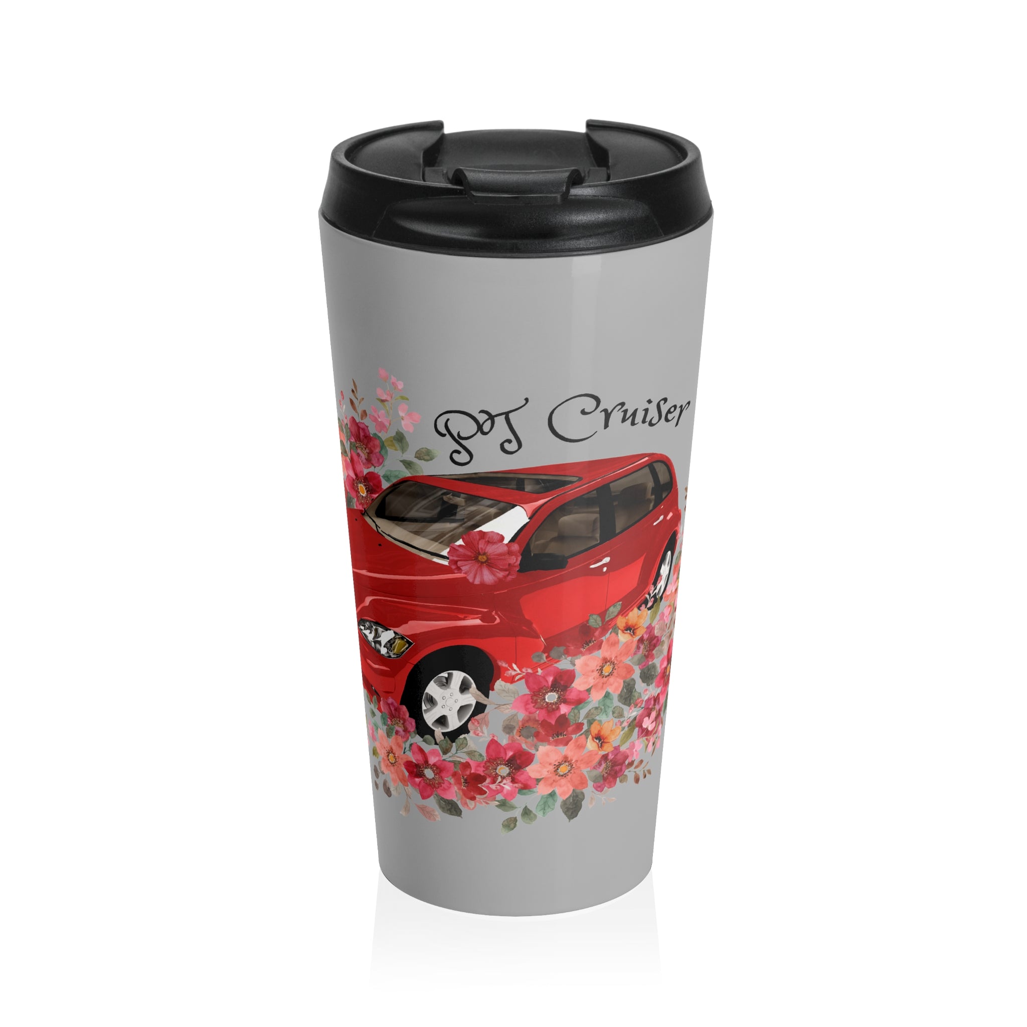 Floral PT Cruiser Travel Mug - Perfect for Car Lovers, Floral Gifts, Road Trips, Commuting, Eco-Friendly Travel Accessories