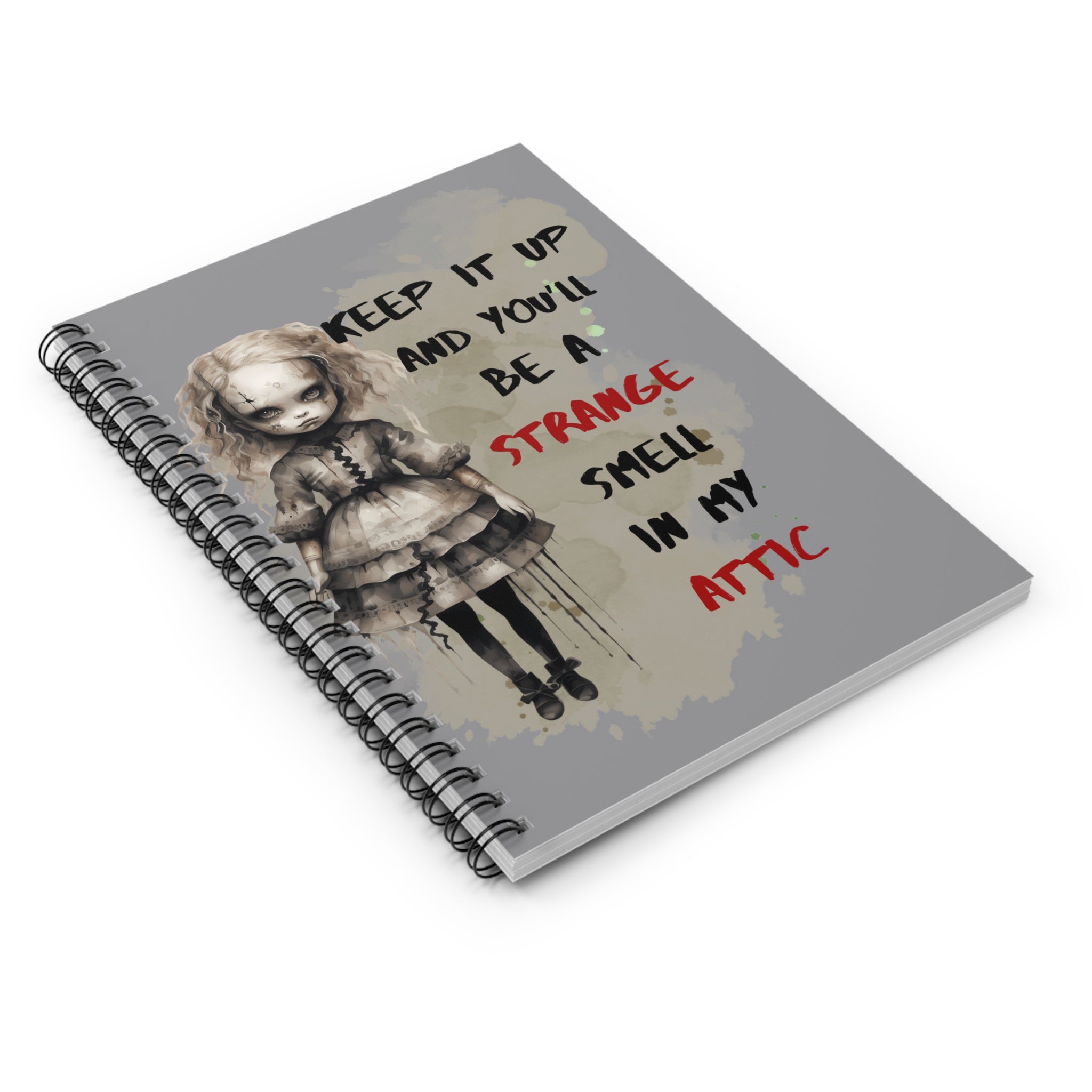 Creepy Doll Spiral Notebook - Creepy Doll Design, Journaling, Gift for Halloween, Eerie Art Journal, Unique Stationery
