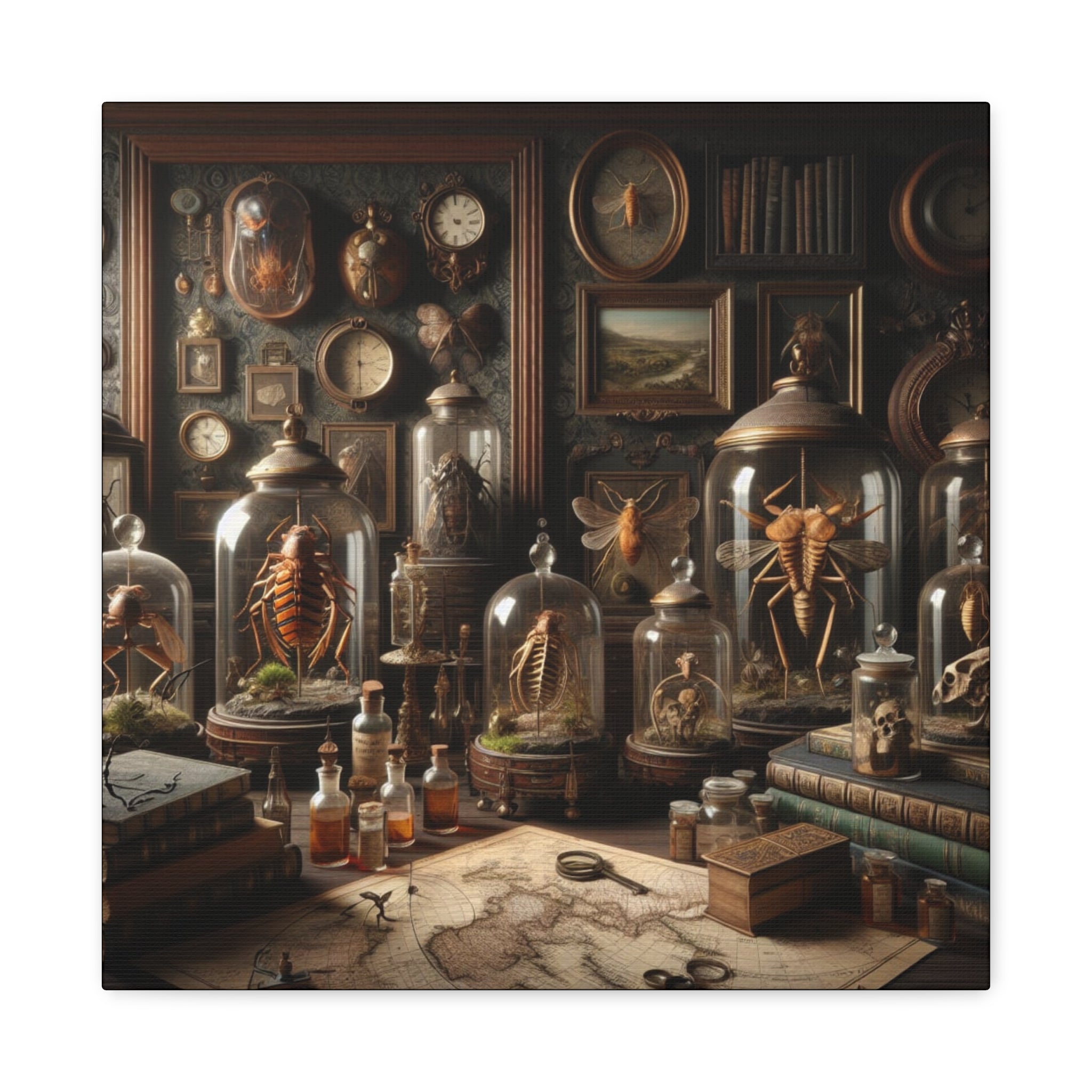 Curiosities Stretched Canvas Print of Curiosities, Wall Art, Home Decor, Gothic Decor, Steampunk Artwork