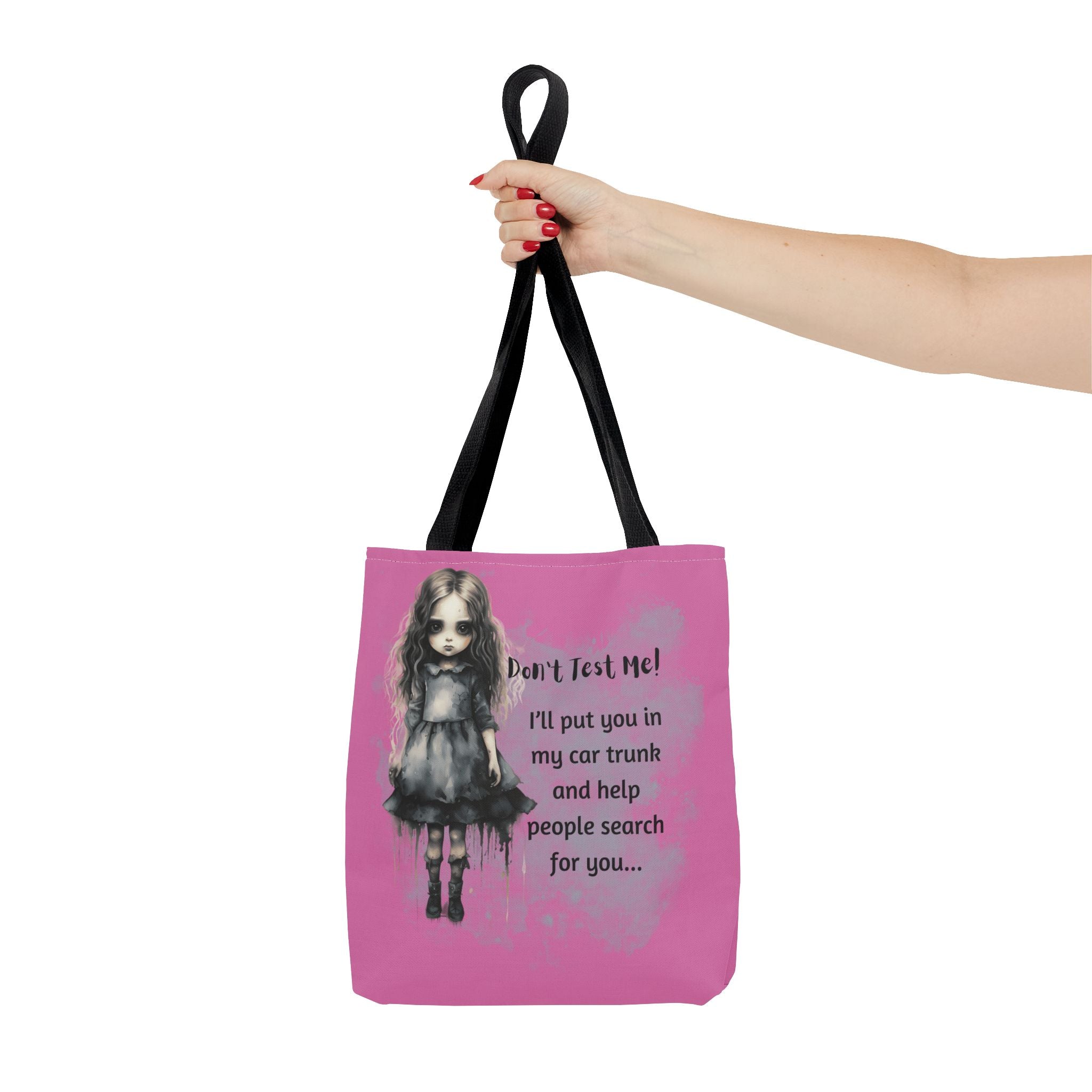 Creepy Doll Tote Bag - Don't Test Me! - Unique Gift for Halloween, Everyday Use, Horror Lovers, Dark Aesthetic, Funny Bags