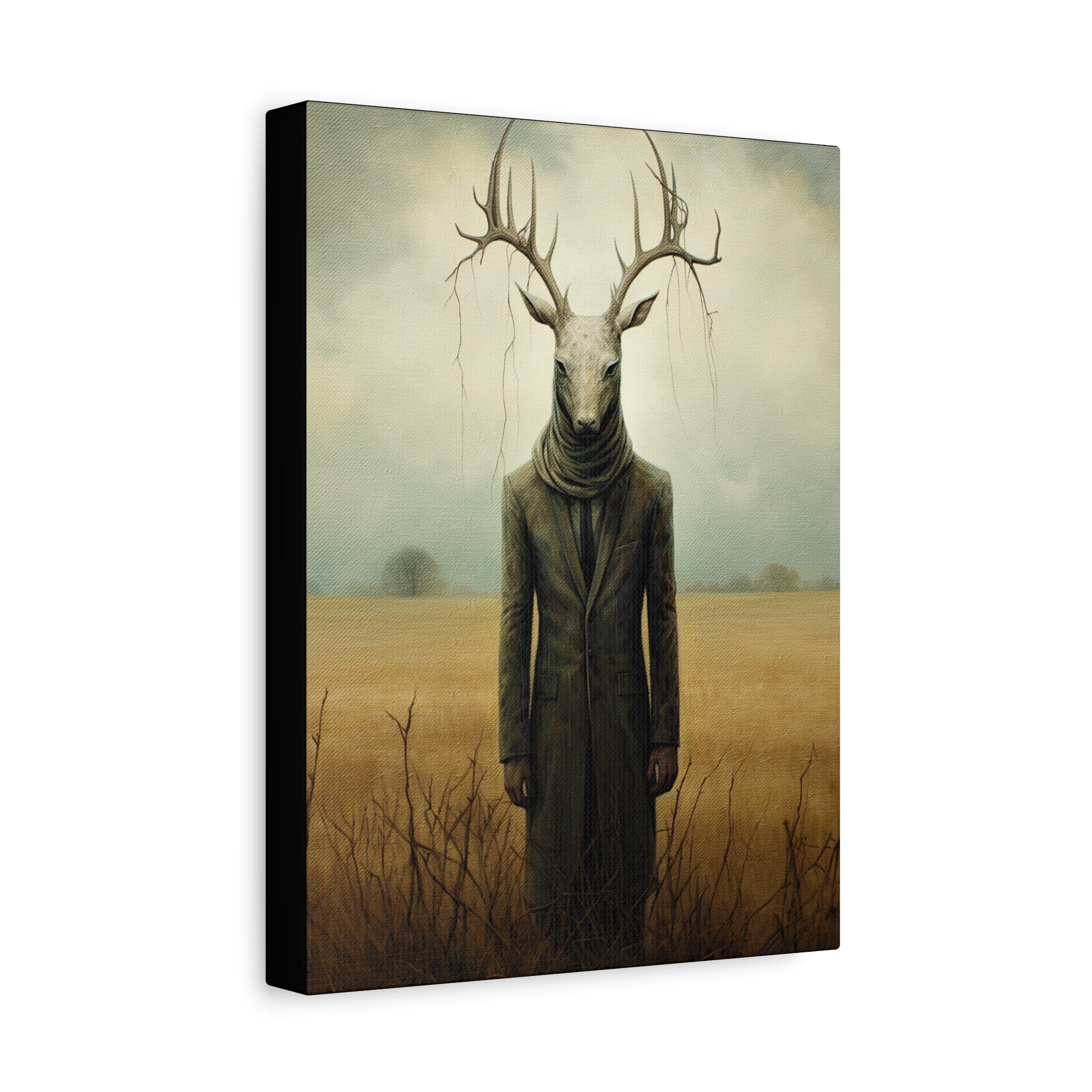 Folk Horror Deer Canvas Art Print, Surreal Nature Wall Decor, Unique Gift for Animal Lovers, Modern Home Aesthetic, Gothic Room Accent