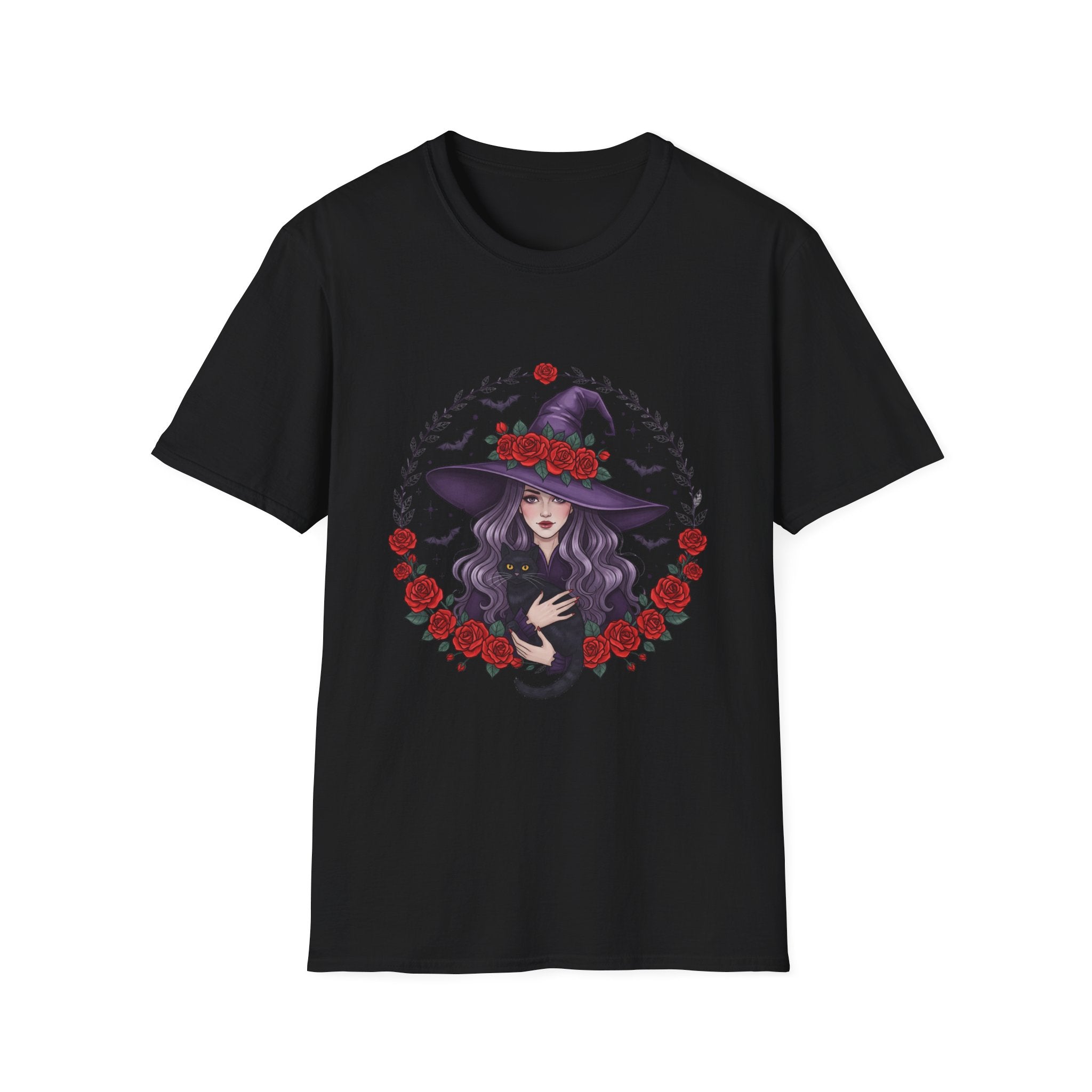 Witchy Floral T-Shirt for Every Occasion, Unisex Softstyle Tee, Halloween Gift, Cute Witch Shirt, Fashionable Tee, Everyday Style