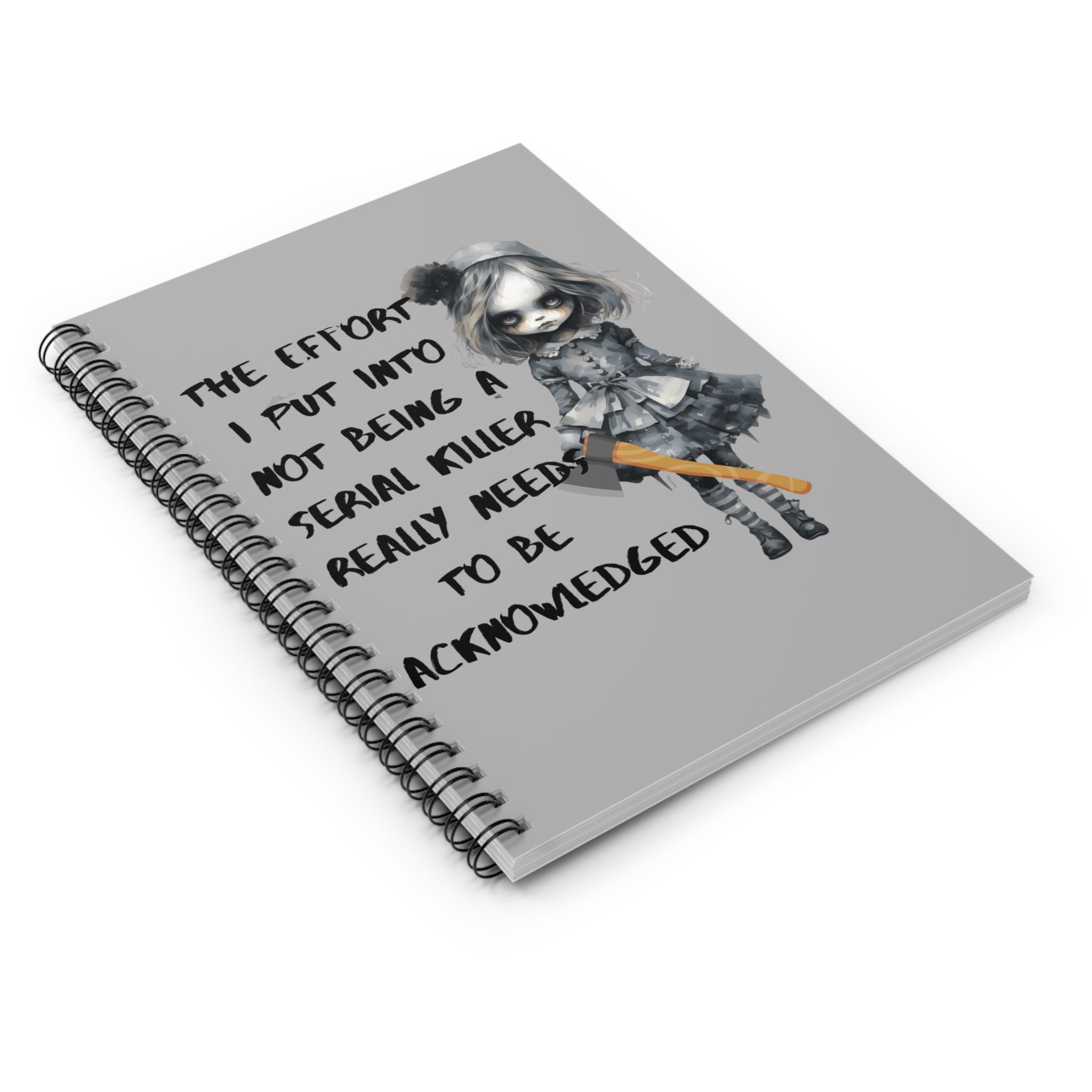 Creepy Doll Spiral Notebook, Dark Humor Journal, Unique Gift for Writers, Halloween Decor, Edgy Stationery Underscore Effort