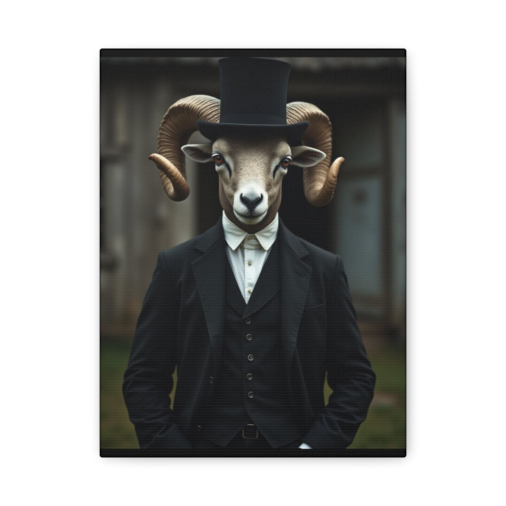 Folk Horror Ram Stylish Canvas Wall Art, Modern Home Decor, Unique Gift for Animal Lovers, Quirky Art Piece, Ideal for Lazy Days