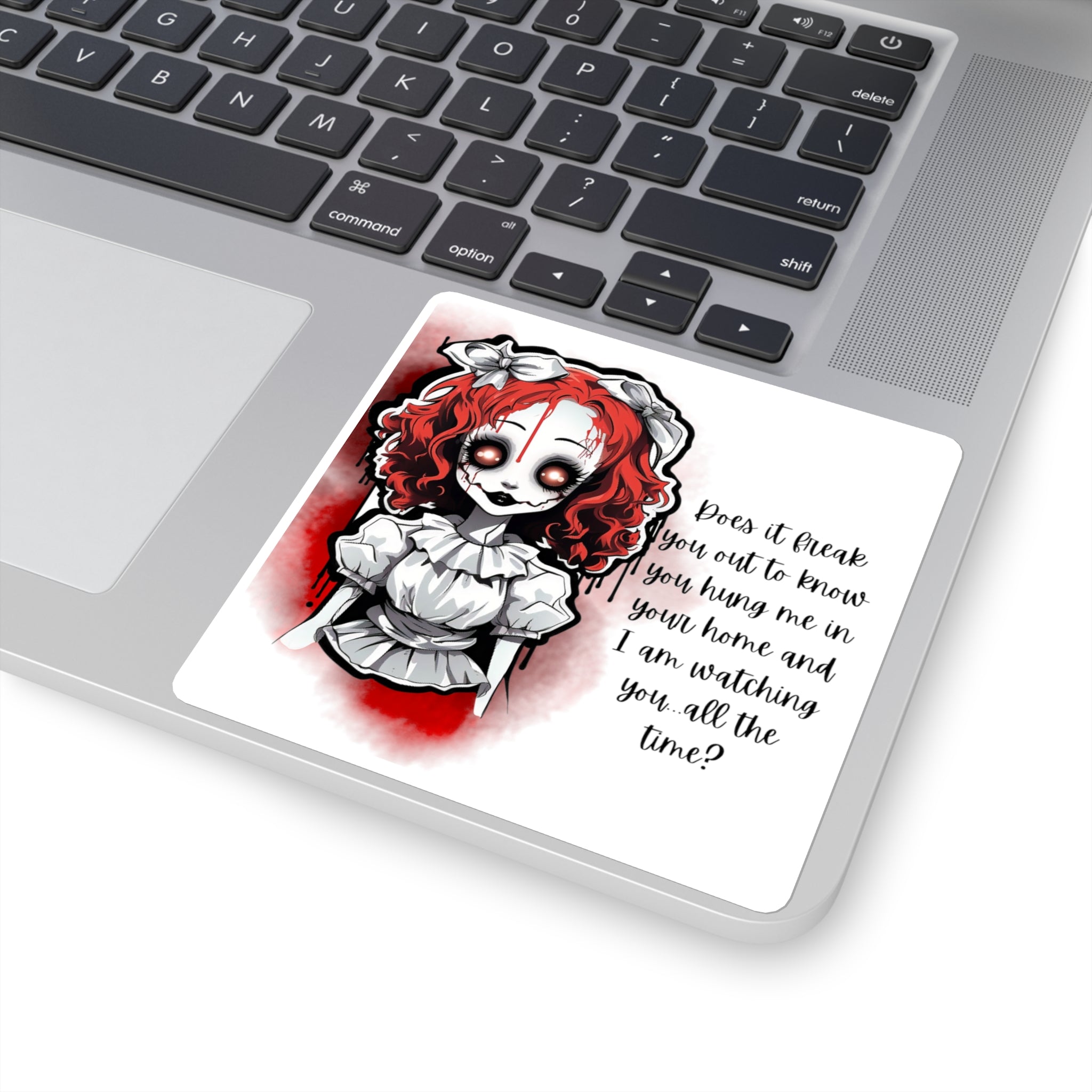 Creepy Doll Square Stickers | Spooky Decor, Laptop Stickers, Halloween Gifts, Home Decor, Unique Wall Art