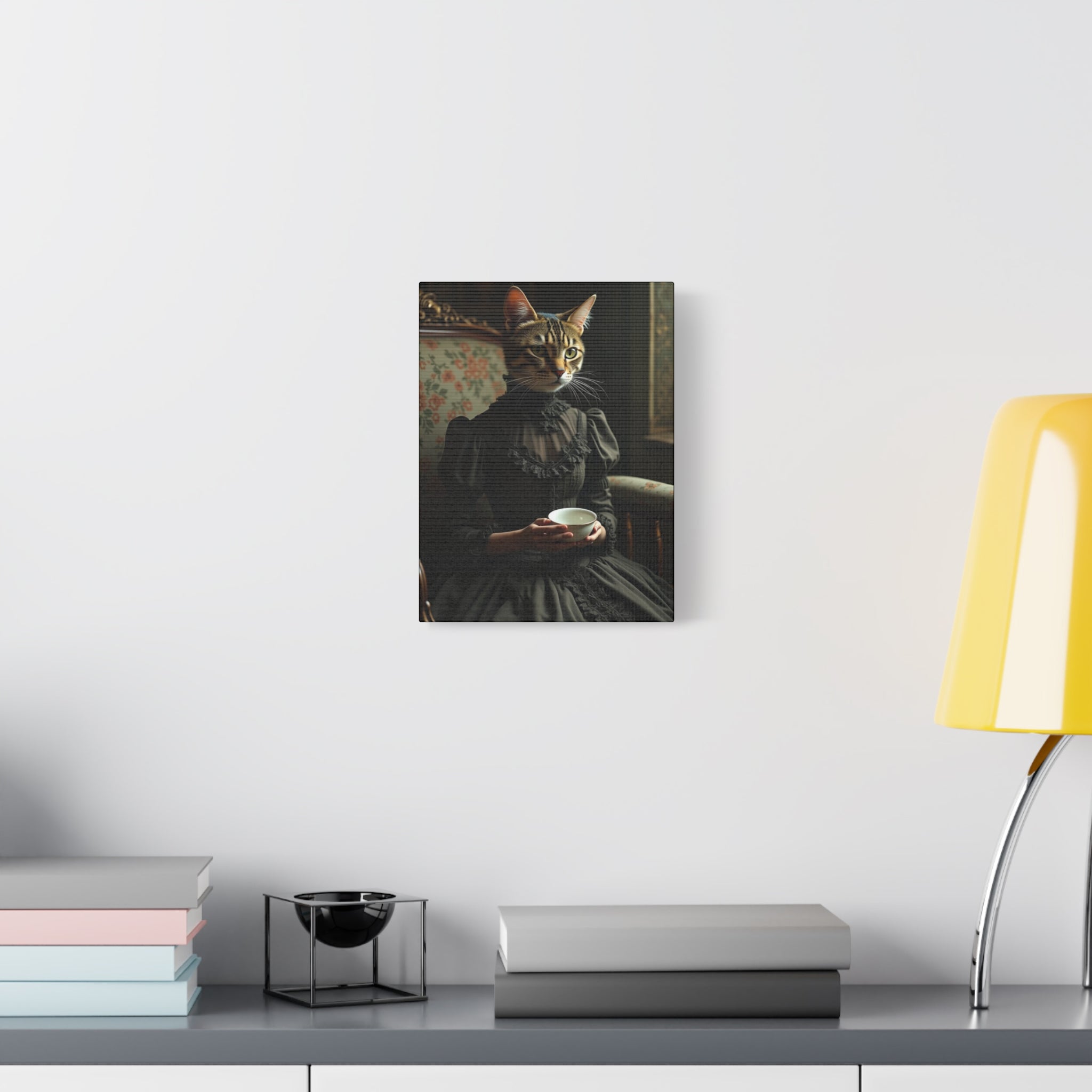 Folk Horror Cat Canvas Art, Whimsical Home Decor, Gift for Cat Lovers, Unique Wall Art, Vintage Style Decoration, Cat Illustration Print