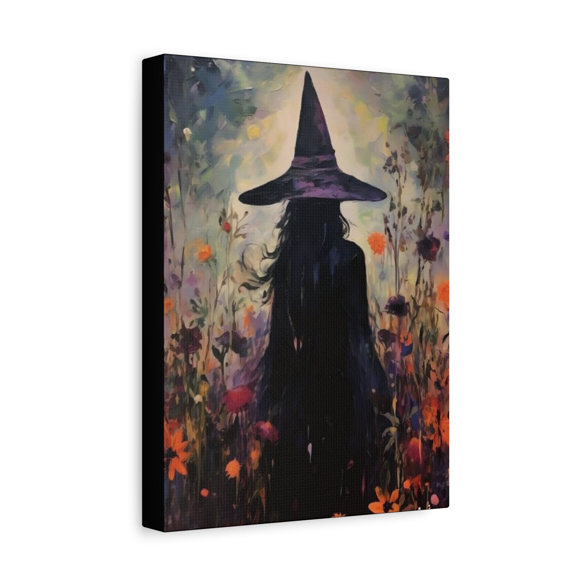 Fall Canvas Wall Art Print - Witch Silhouette in Floral Field, Mystical Home Decor, Boho Aesthetic Art, Perfect Gift for Halloween, Witchy [...]
