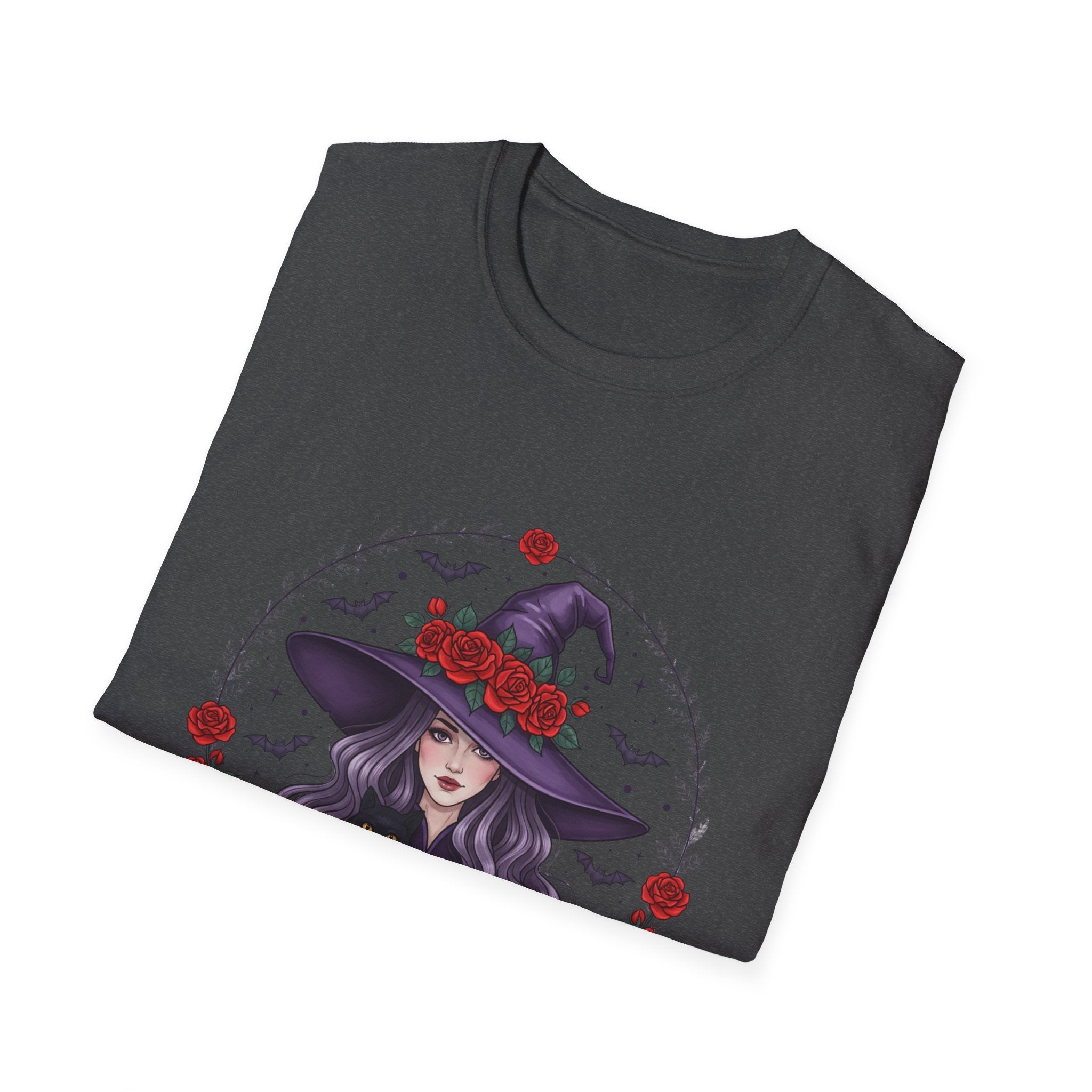 Witchy Floral T-Shirt for Every Occasion, Unisex Softstyle Tee, Halloween Gift, Cute Witch Shirt, Fashionable Tee, Everyday Style