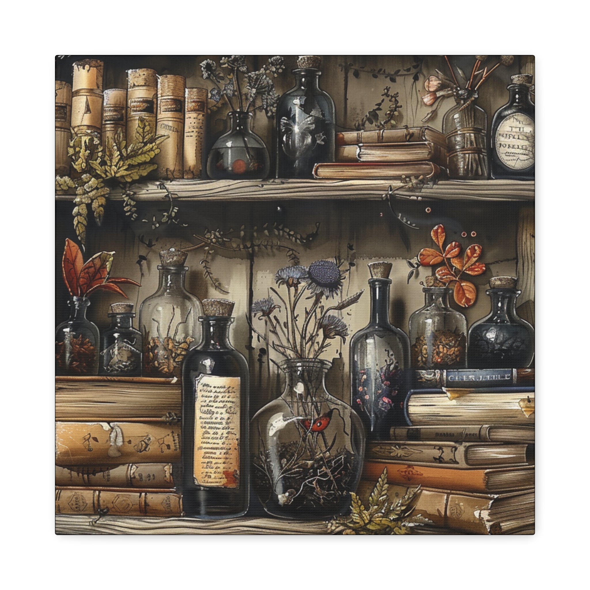 Vintage Bookstore Wall Art 3, Garden Decor, Black Bottle Artwork, Home Office Prints, Literary Gift, Cozy Aesthetic