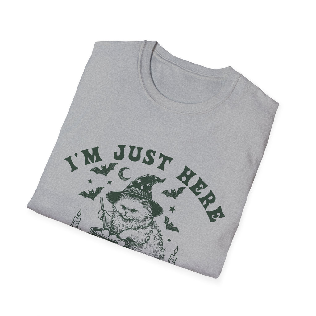 Whimsical Cat T-Shirt for Cat Lovers, Funny Graphic Tee, Gift for Pet Owners, Cozy Casual Wear, Halloween Humor Shirt