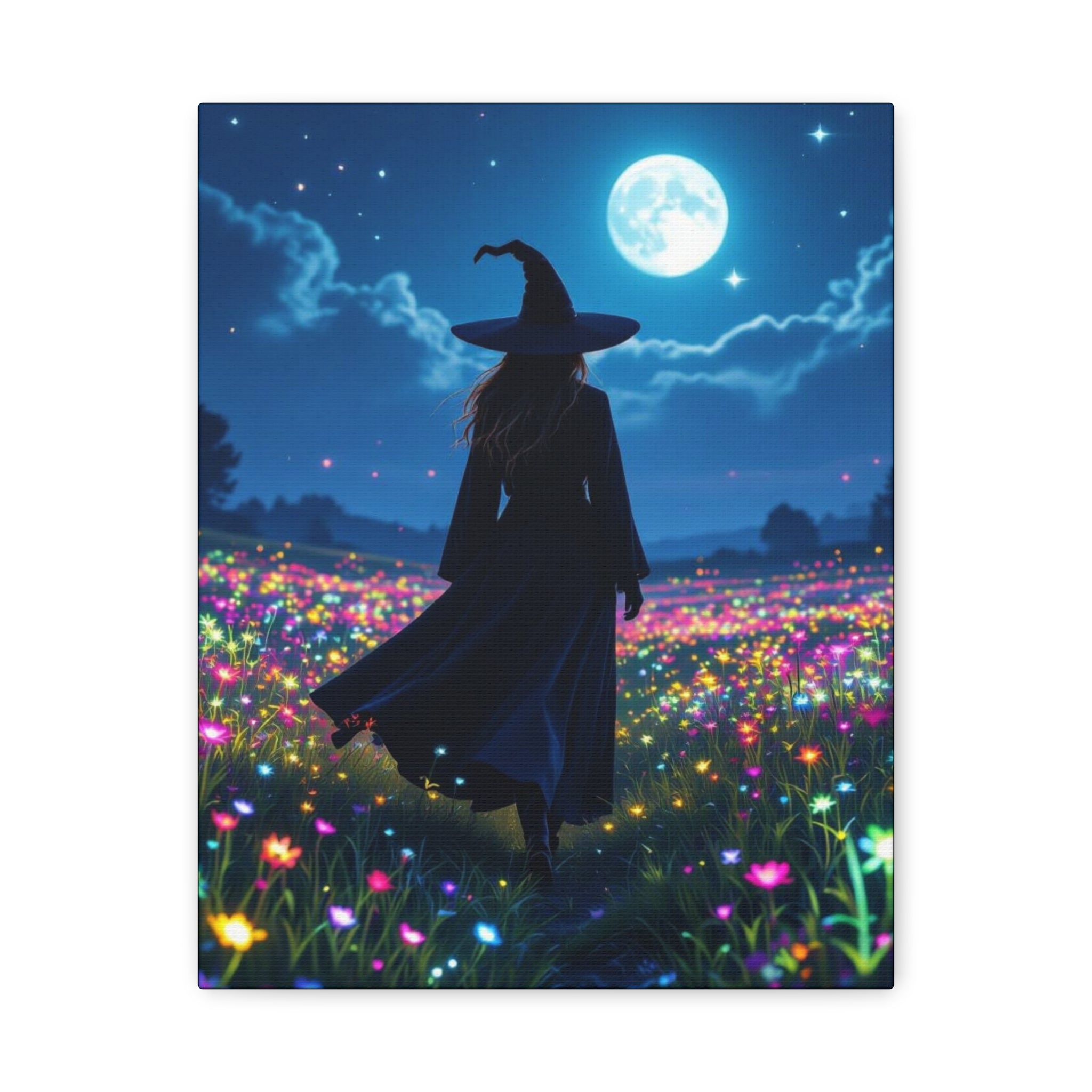 The Night Vale Canvas Print, Enchanted Wall Art, Moonlit Landscape, Halloween Decor, Gift for Witch Lovers