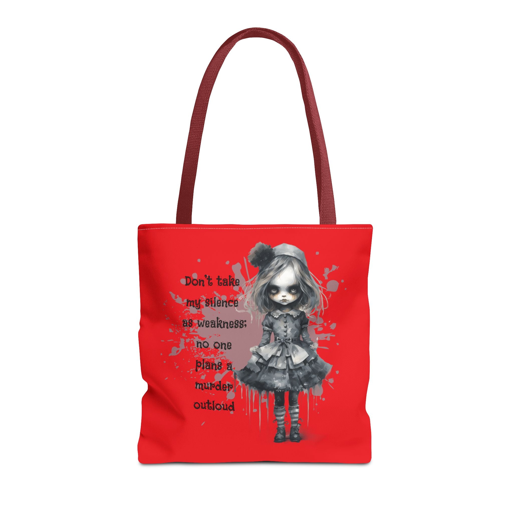 Creepy Doll Tote Bag: Don't Take My Silence As Weakness, Canvas Bag, Goth Style, Everyday Tote, Gift for Her
